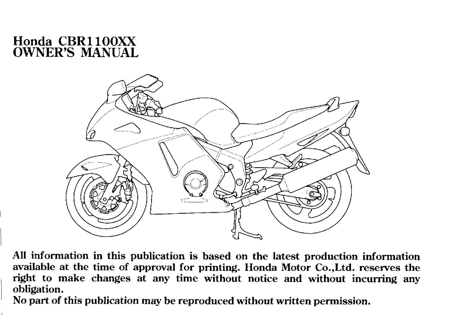 HONDA CBR1100XX Motorcycle Owners Manual 2004 - BOUND - COVERS - XL FOLDOUTS