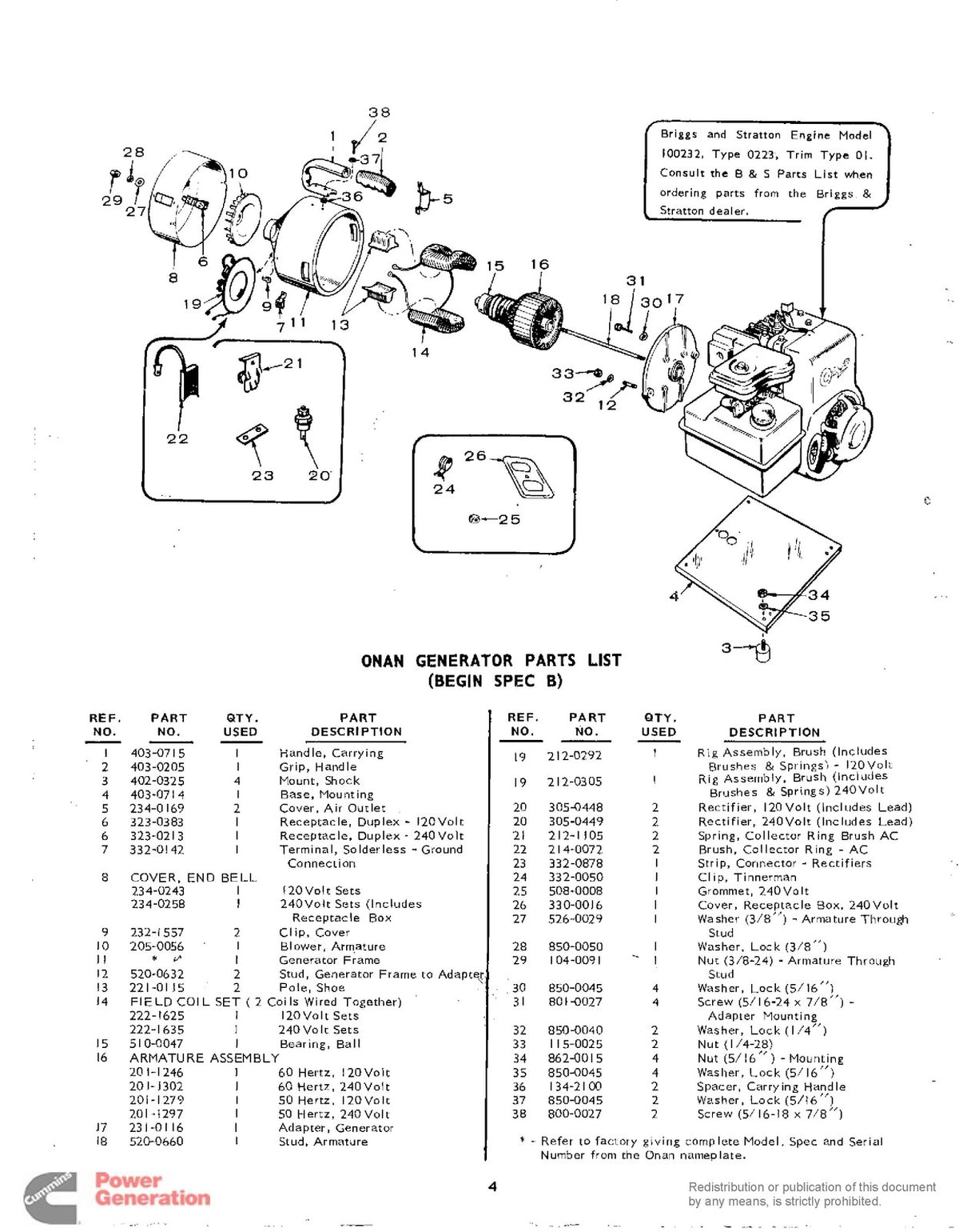 ONAN PC Series Spec A-C Operators And Parts Manual - WIRE BOUND - TOUGH COVERS