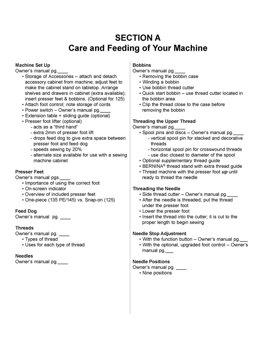 BERNINA Activa 125 135 PE 145 Mastery Workbook - STEEL WIRE BOUND - TOUGH COVERS