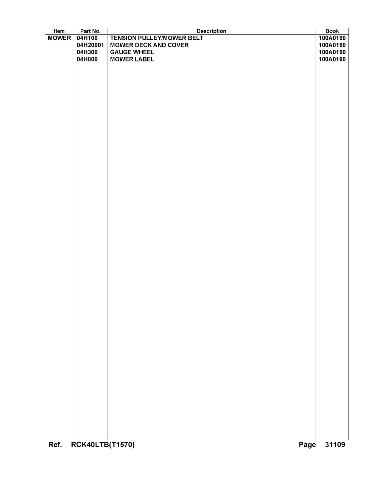 KUBOTA RCK40LTBT Parts Manual - STEEL WIRE BOUND - PROTECTIVE COVERS