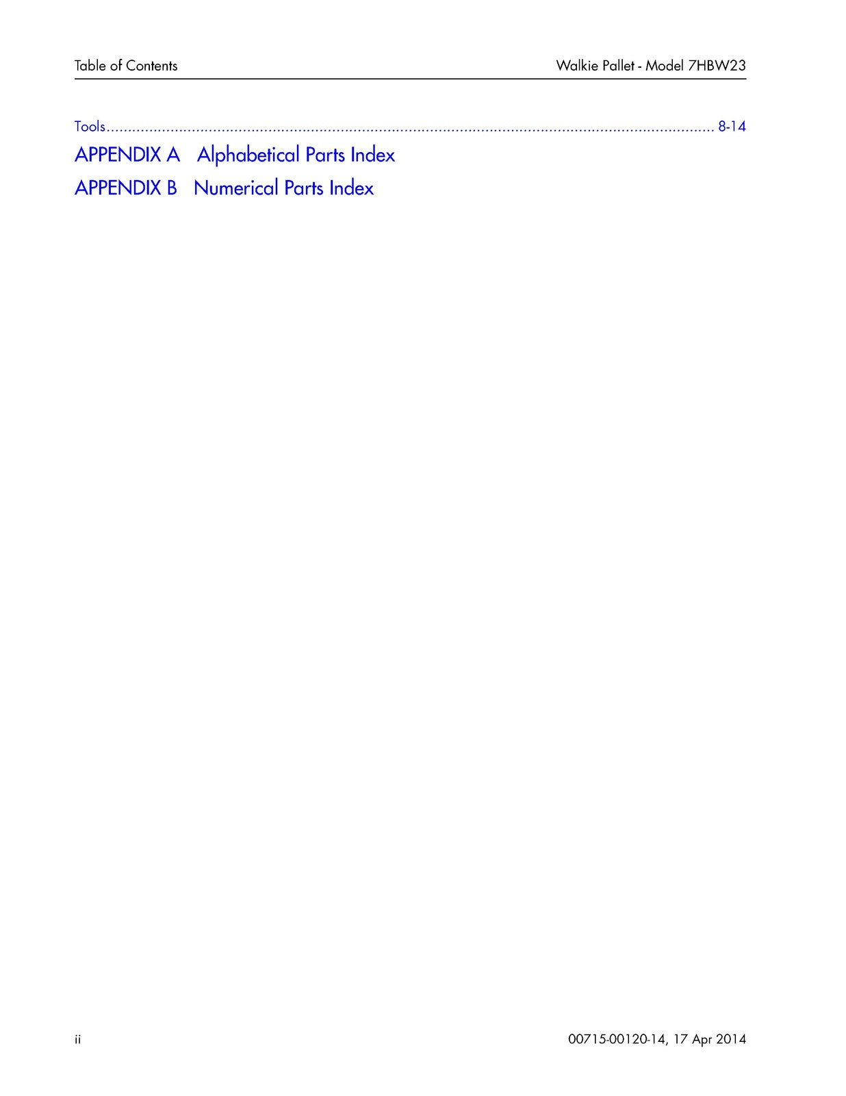 TOYOTA 7HBW23 Walkie Pallet Truck Parts Catalog Manual SN 24501 Up 2014 - BOUND