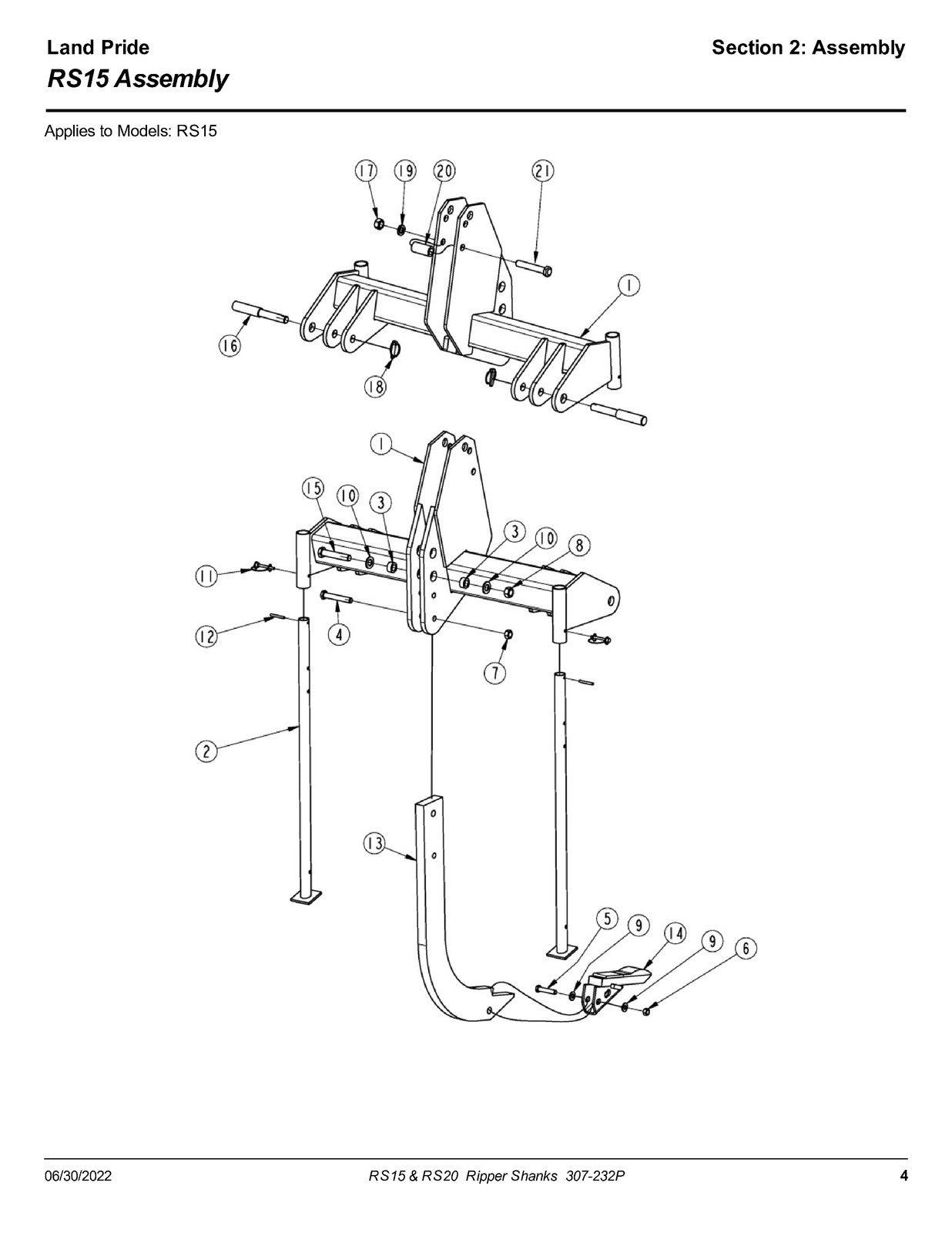 LAND PRIDE RS15 Series Ripper Shanks Parts Manual 2022 - WIRE BOUND - COVERS
