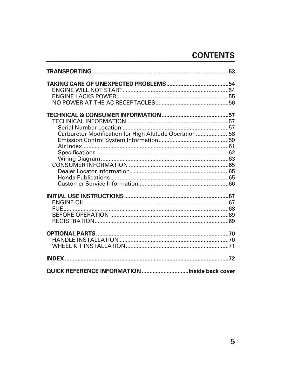 HONDA EG4000CL EG5000CL EG6500CL Generator Owners Manual 2011 - WIRE BOUND