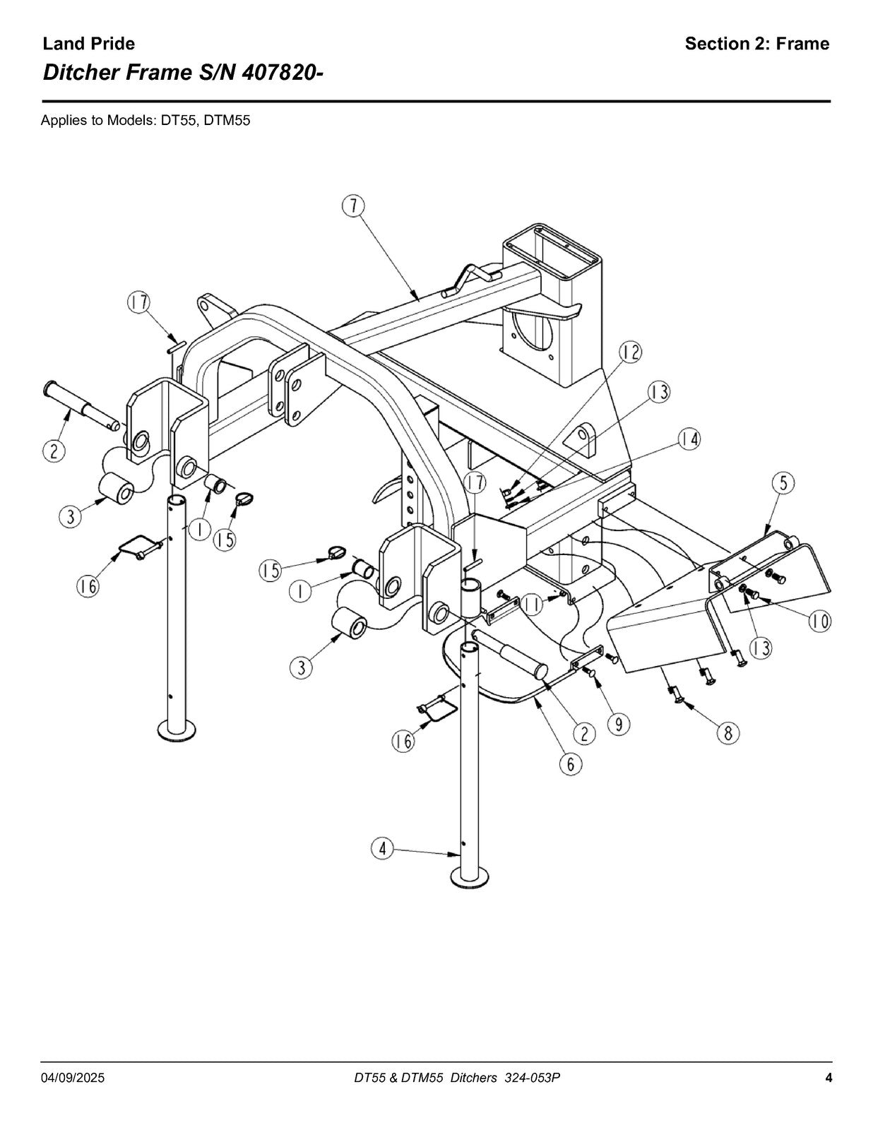 LAND PRIDE DT55 Series Ditchers Parts Manual 2025 - WIRE BOUND - TOUGH COVERS