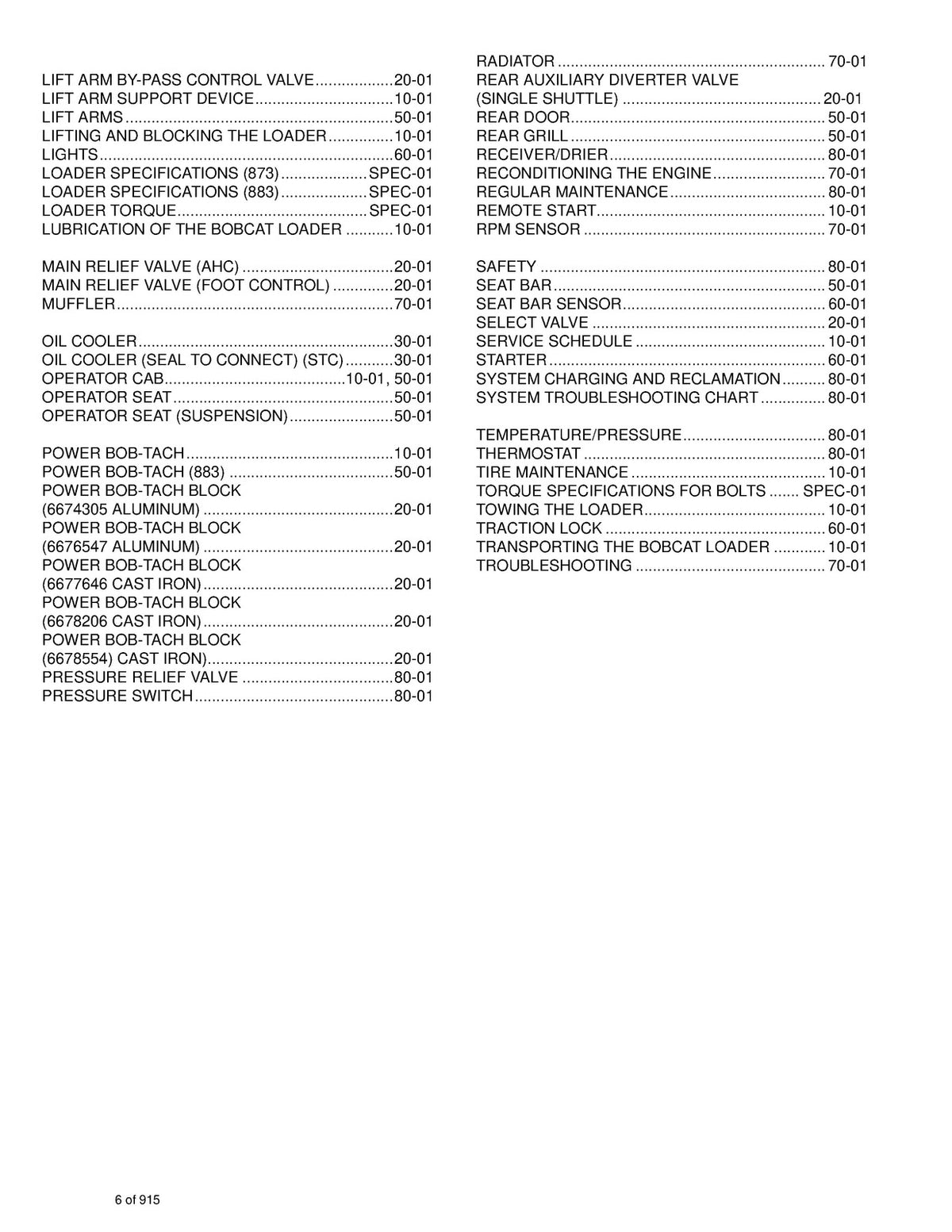 BOBCAT 873 883 Turbo High Flow G Service Manual SN 514140001 and Above, FOLDOUTS