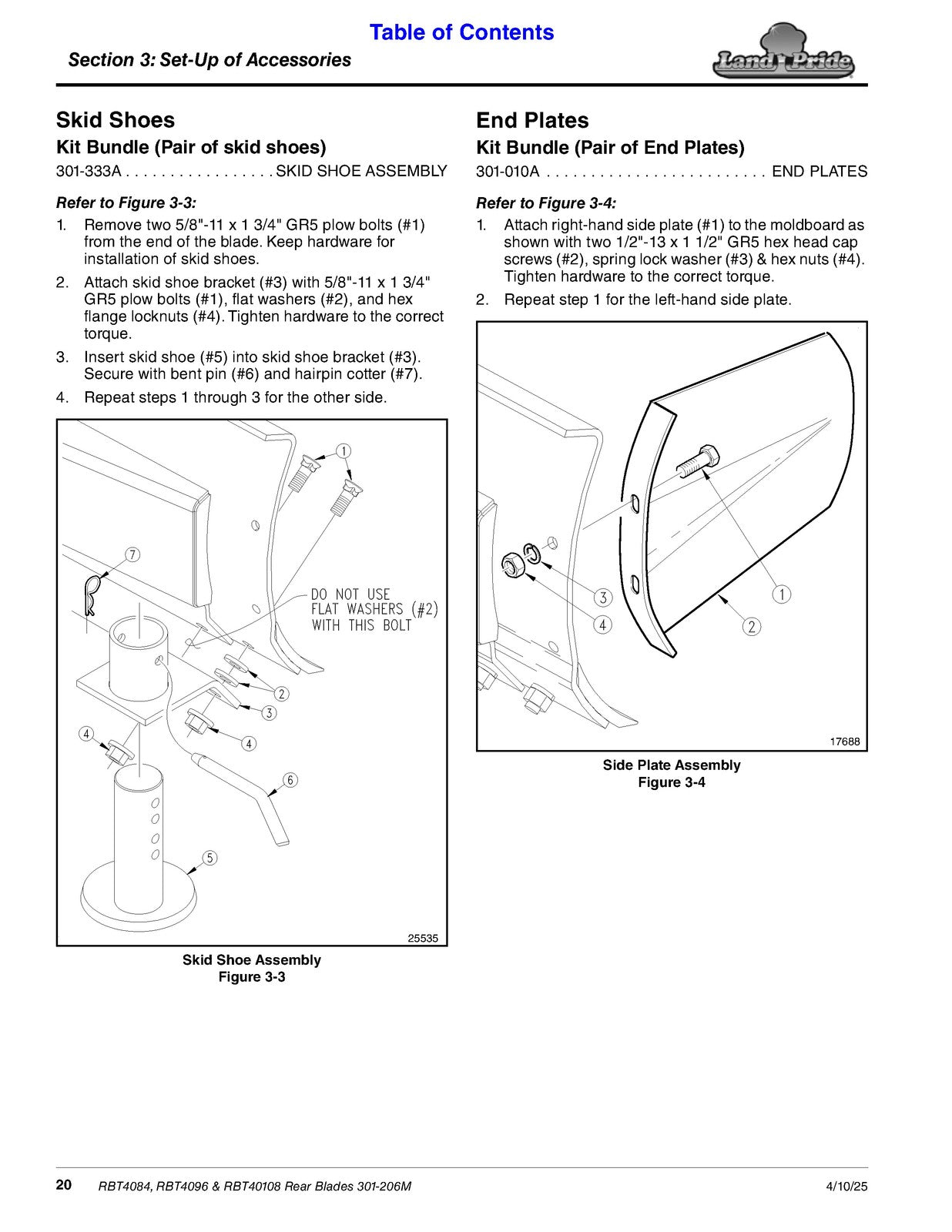 LAND PRIDE RBT4096 Series Rear Blades Operators Manual - WIRE BOUND - COVERS