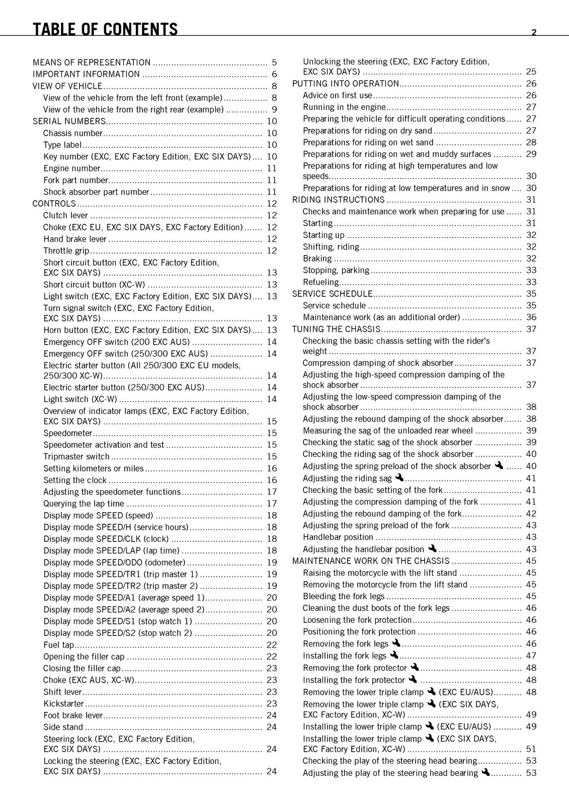 KTM 125 200 250 300 EXC XC-W Owners Manual 2011 - WIRE BOUND - TOUGH COVERS