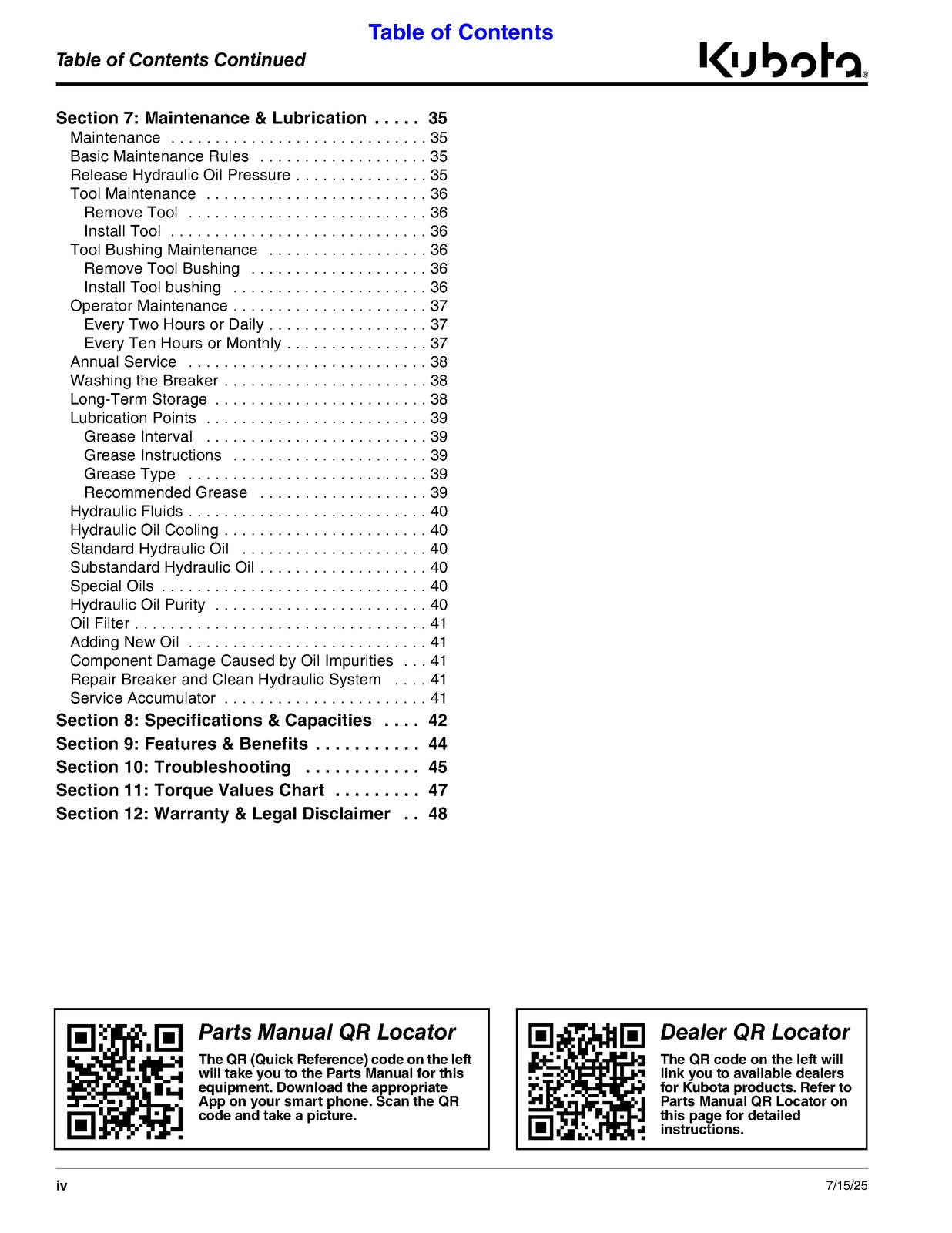 LAND PRIDE BR35 BR Series Breakers Operators Manual - WIRE BOUND - TOUGH COVERS