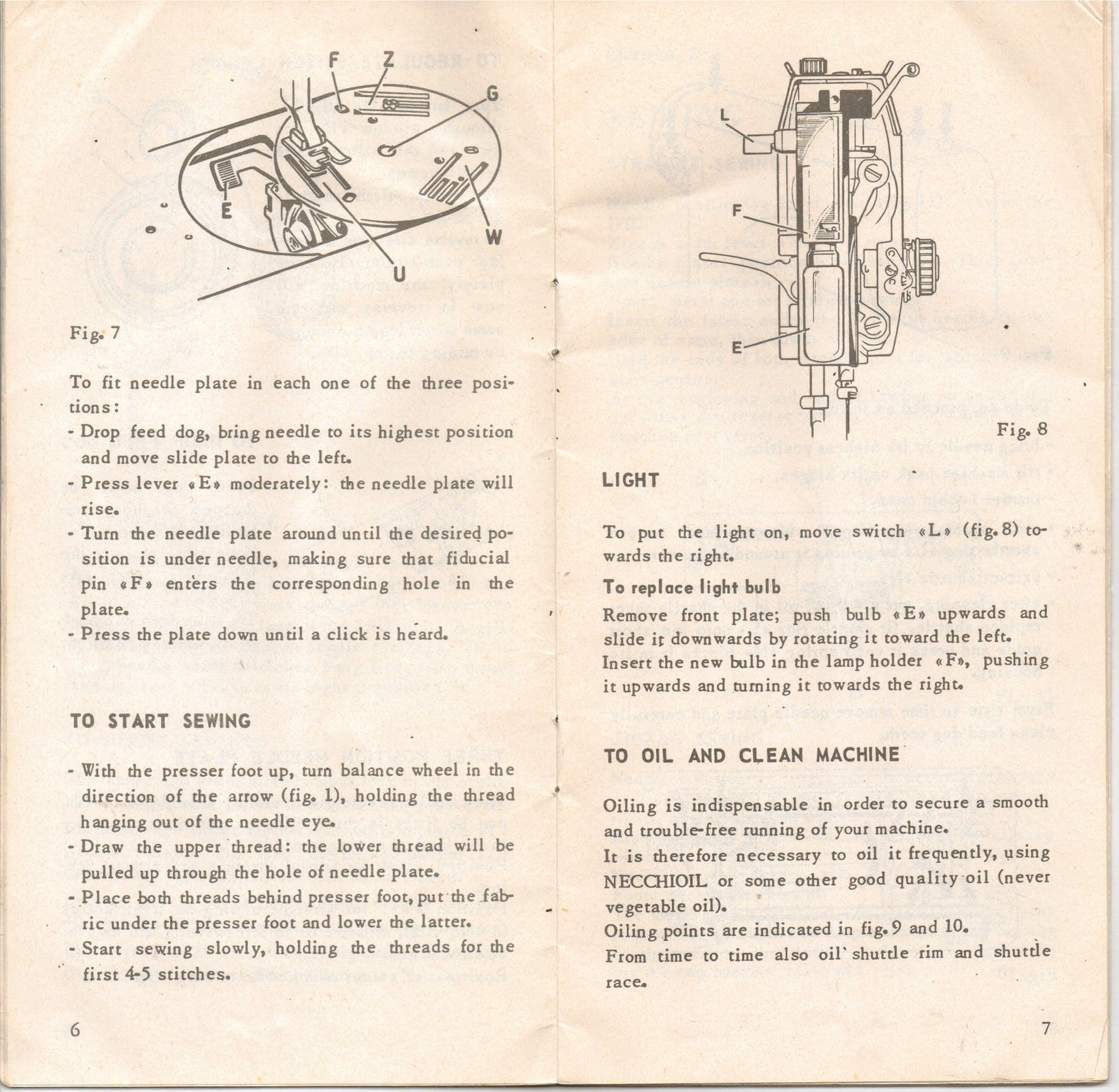 NECCHI 512 Sewing Machine Instruction Manual - STEEL WIRE BOUND - TOUGH COVERS