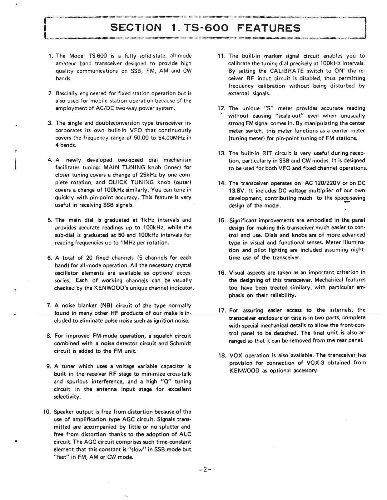KENWOOD TS-600 6m Transceiver Service Manual - BOUND - COVERS - XL FOLDOUT PAGES