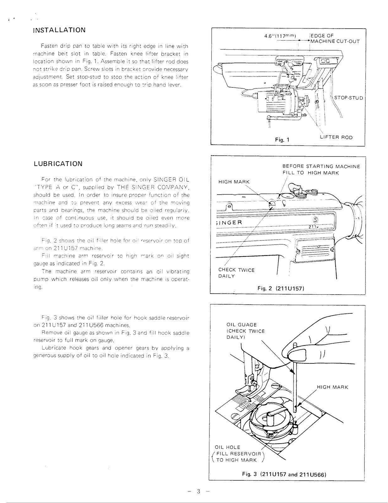 SINGER 211U 157A 165 166 566 Sewing Machine Service Manual - WIRE BOUND - COVERS