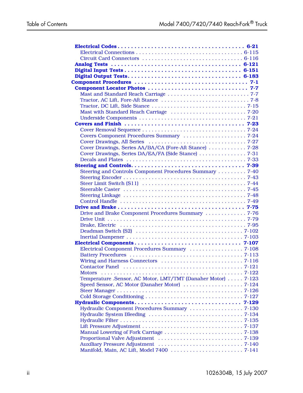 RAYMOND 7400 7420 7440 Reach-Fork Truck Maintenance Manual 2007 - WIRE BOUND
