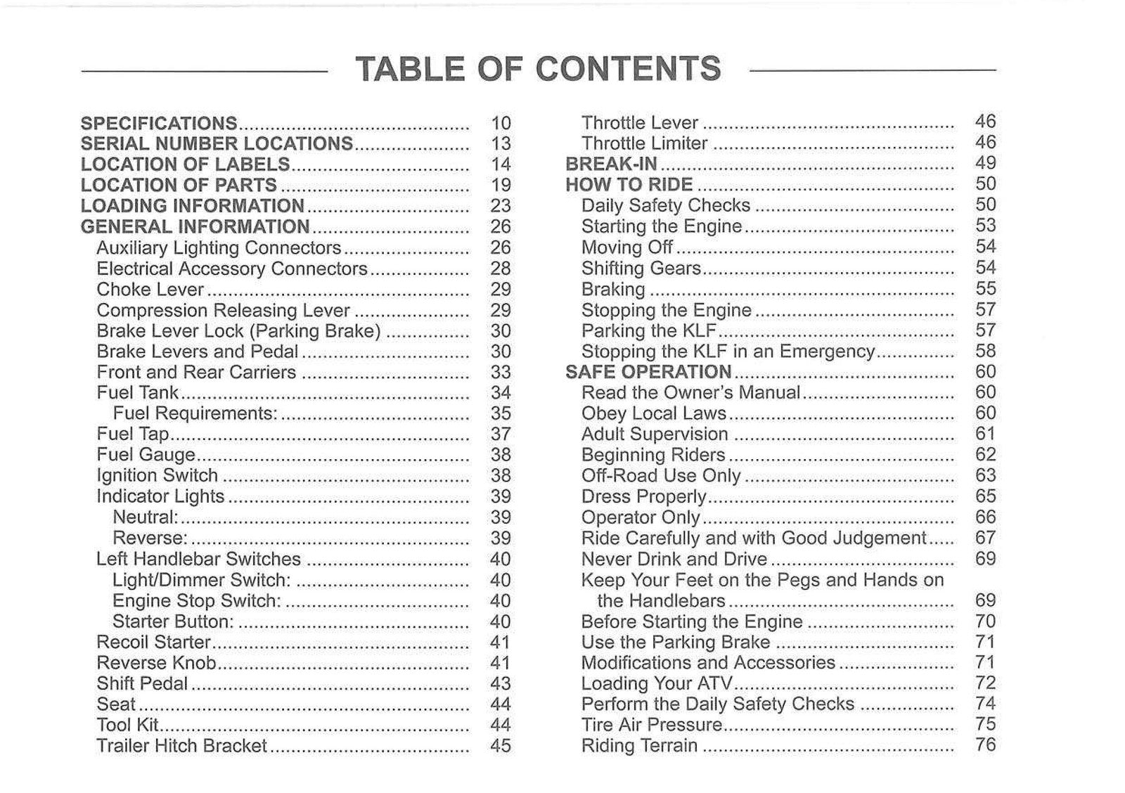 KAWASAKI Bayou 250 Owners Manual 2008 - STEEL WIRE BOUND - PROTECTIVE COVERS