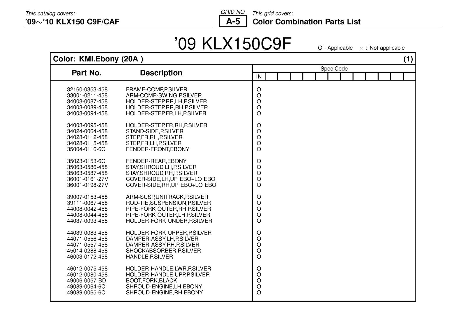 KAWASAKI KLX150 C9F CAF Parts Catalog Manual 2009 2010 - WIRE BOUND - COVERS