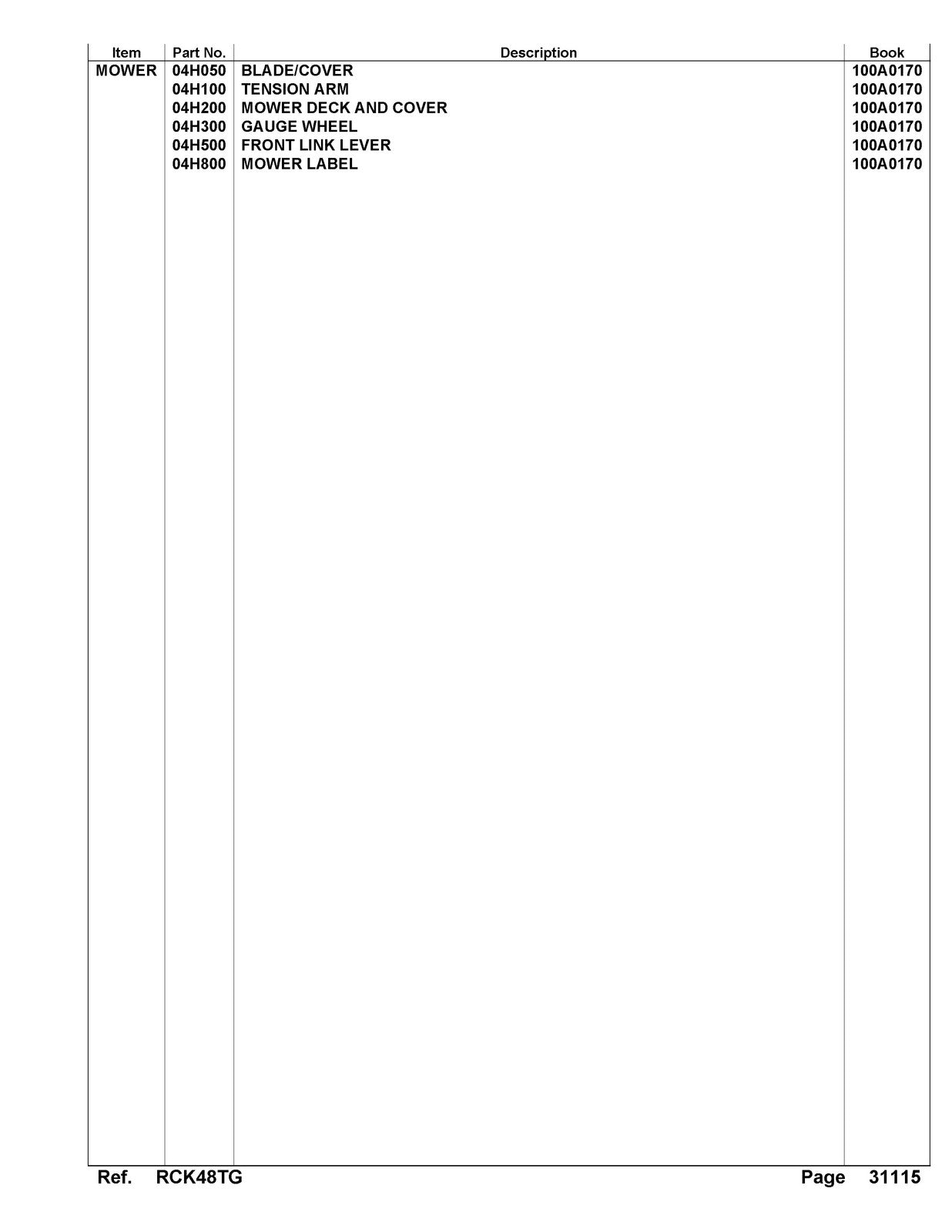 KUBOTA RCK48TG Parts Manual - STEEL WIRE BOUND - PROTECTIVE COVERS