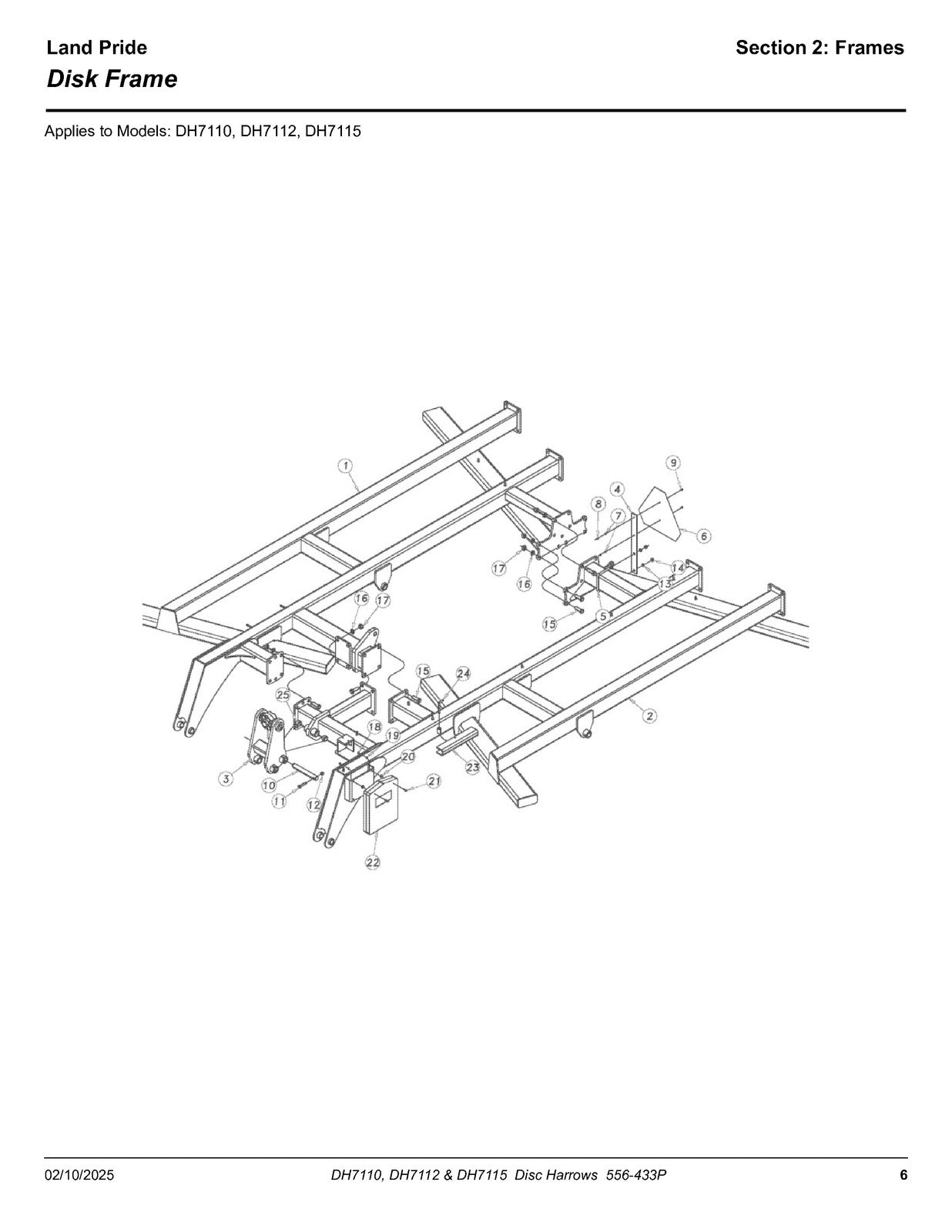 LAND PRIDE DH7100 Series Disc Harrows Parts Manual 2025 - WIRE BOUND - COVERS