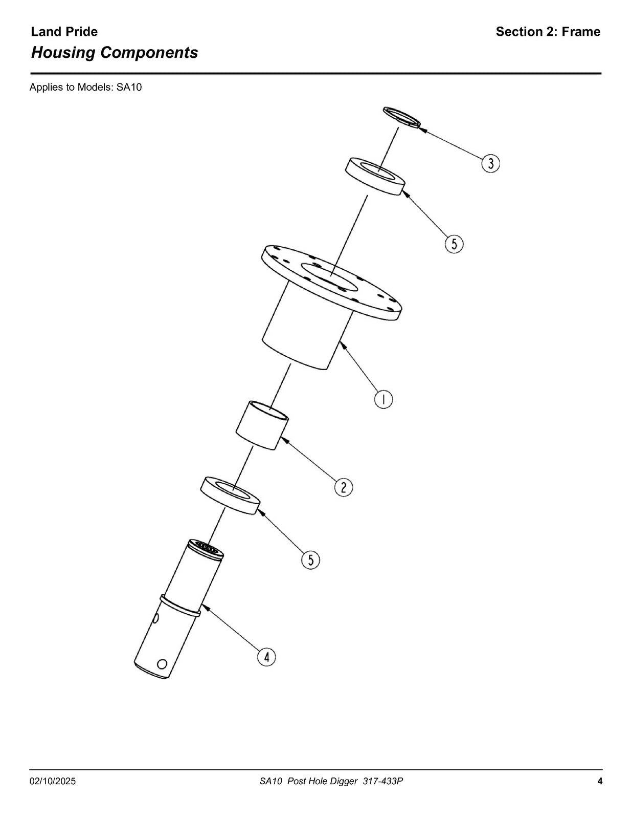 LAND PRIDE SA10 Series Hydraulic Post Hole Digger Parts Manual 2025 - WIRE BOUND