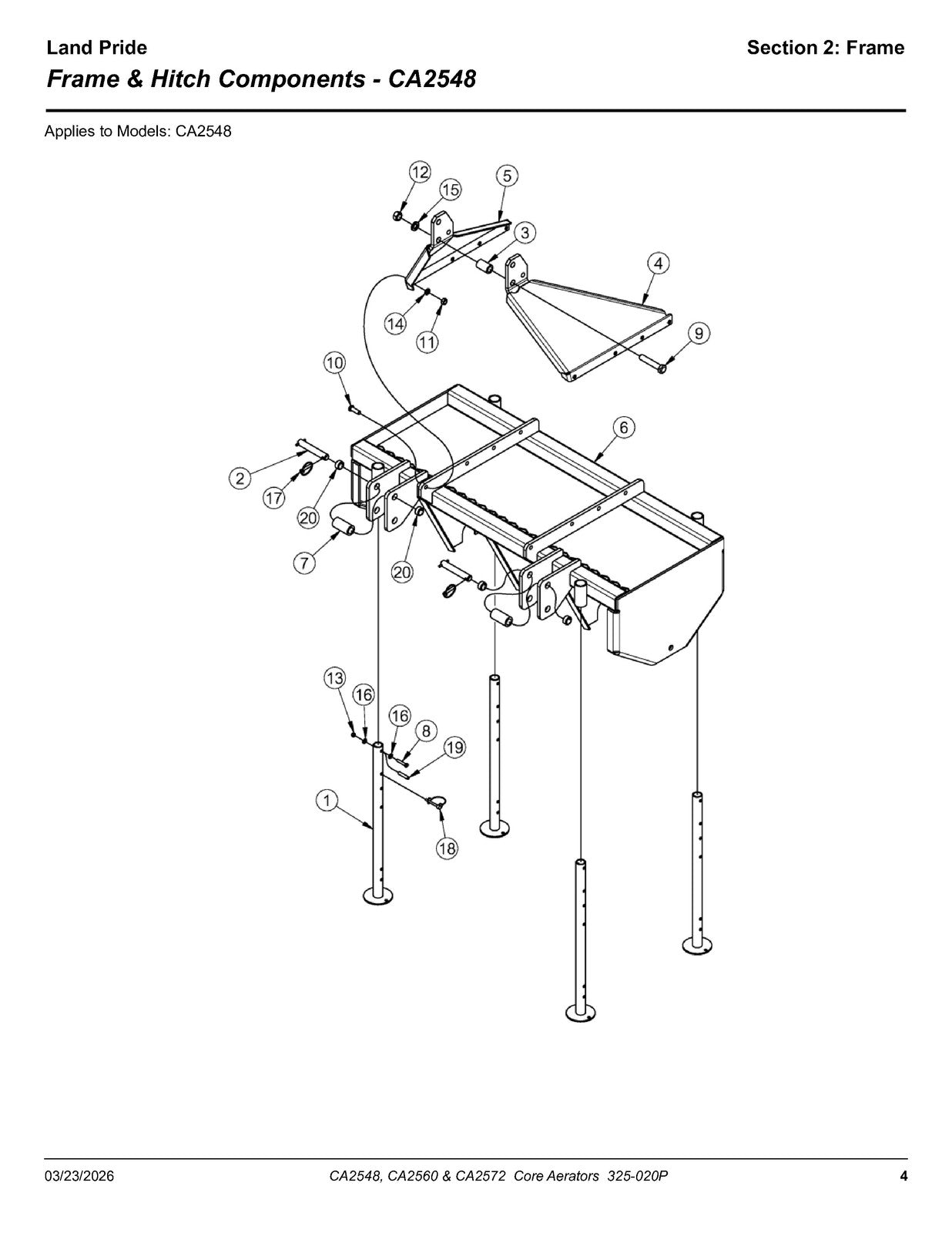 LAND PRIDE CA25 Series Core Aerators Parts Manual 2026 - WIRE BOUND - COVERS