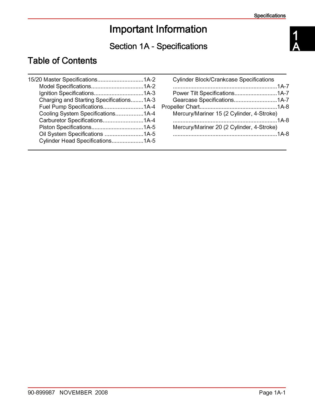 MERCURY 15 20 FourStroke Outboard Service Manual 2008 SN 0R235168 Up - BOUND