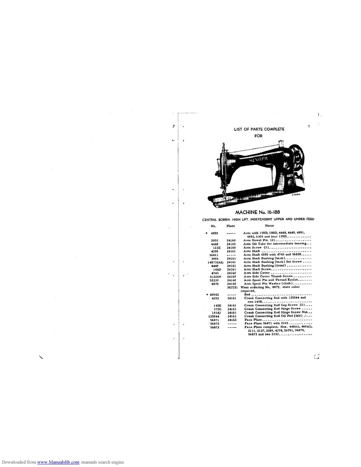 SINGER 16-188 Sewing Machine Parts List Manual 1958 - WIRE BOUND - TOUGH COVERS