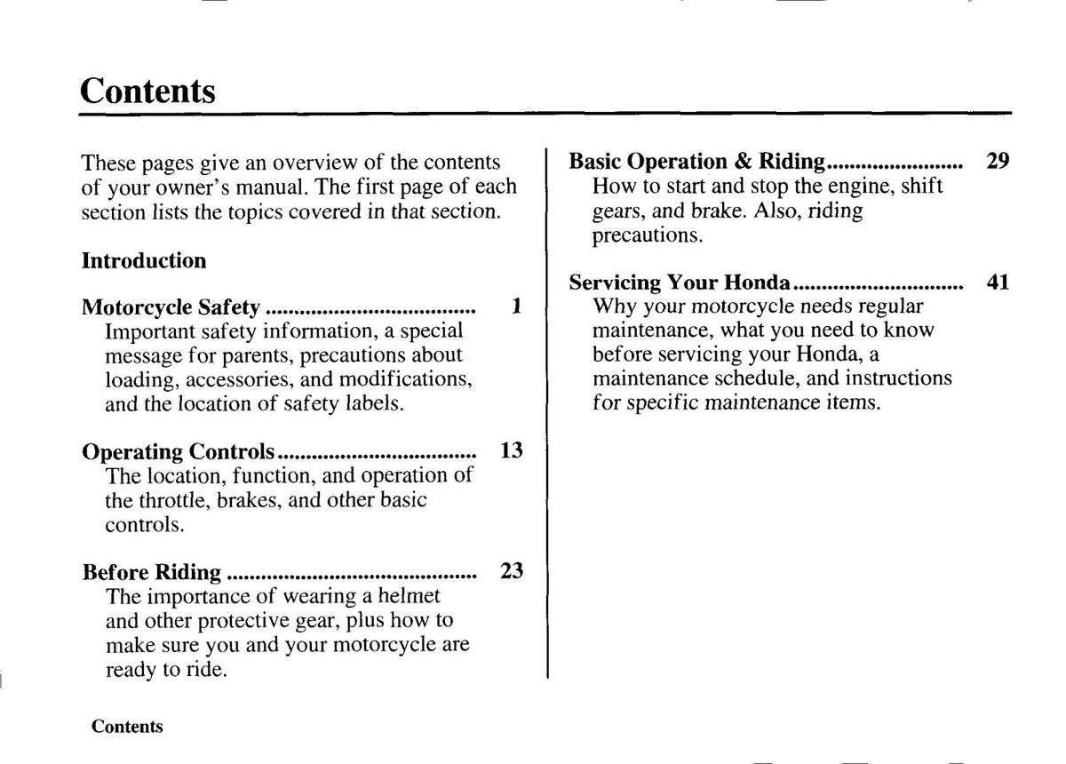 HONDA XR50R Owners Manual 2000 - STEEL WIRE BOUND - PROTECTIVE COVERS