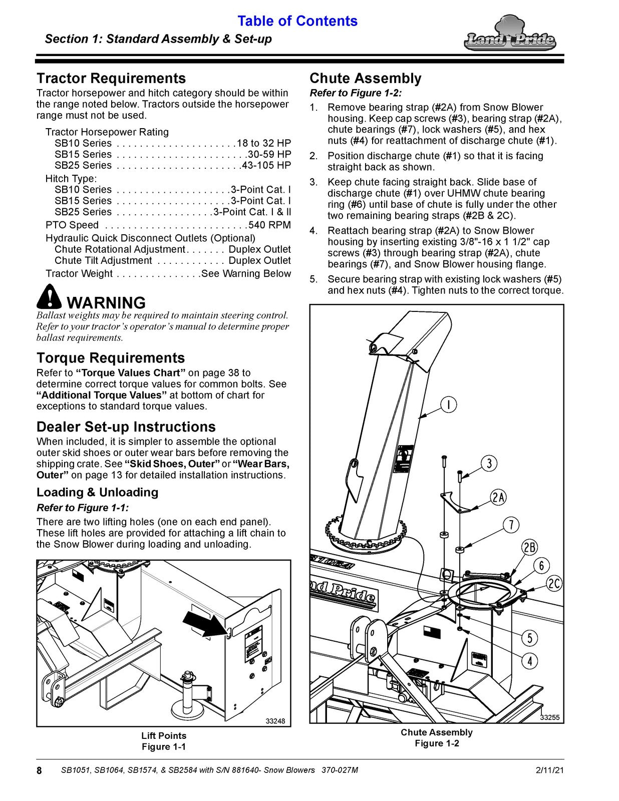 LAND PRIDE SB10 Series Snow Blowers Operators Manual 2014 - WIRE BOUND - COVERS