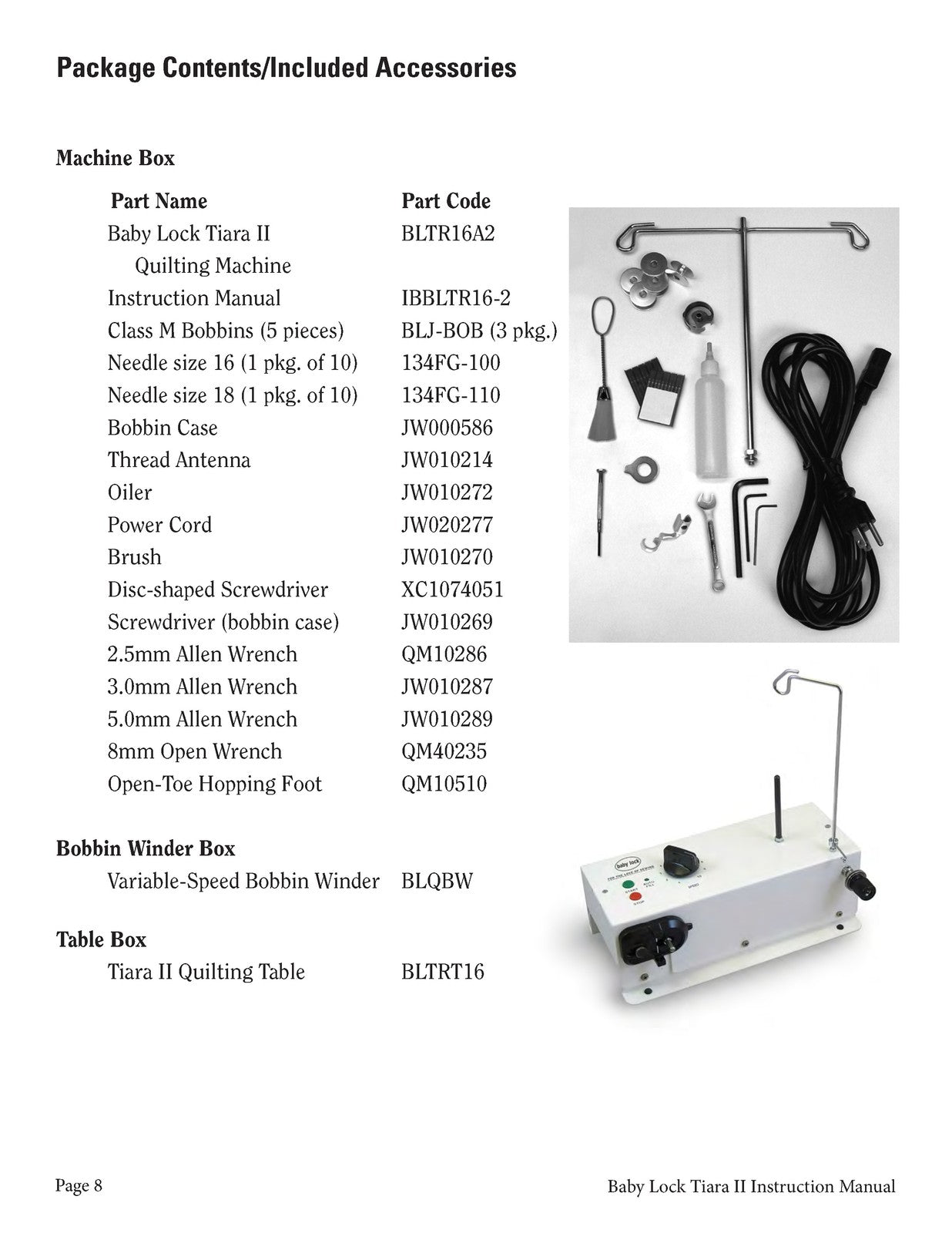 BABY LOCK Tiara II BLTR16-2 Quilting Machine Instruction Manual - WIRE BOUND