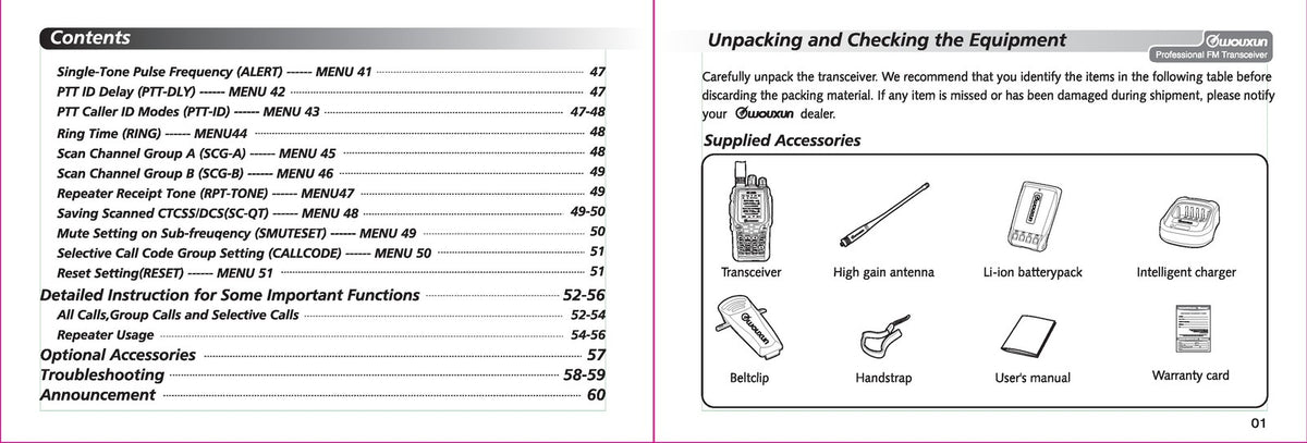 WOUXUN KG-UV8D Portable Transceiver Owners Manual - WIRE BOUND - TOUGH COVERS
