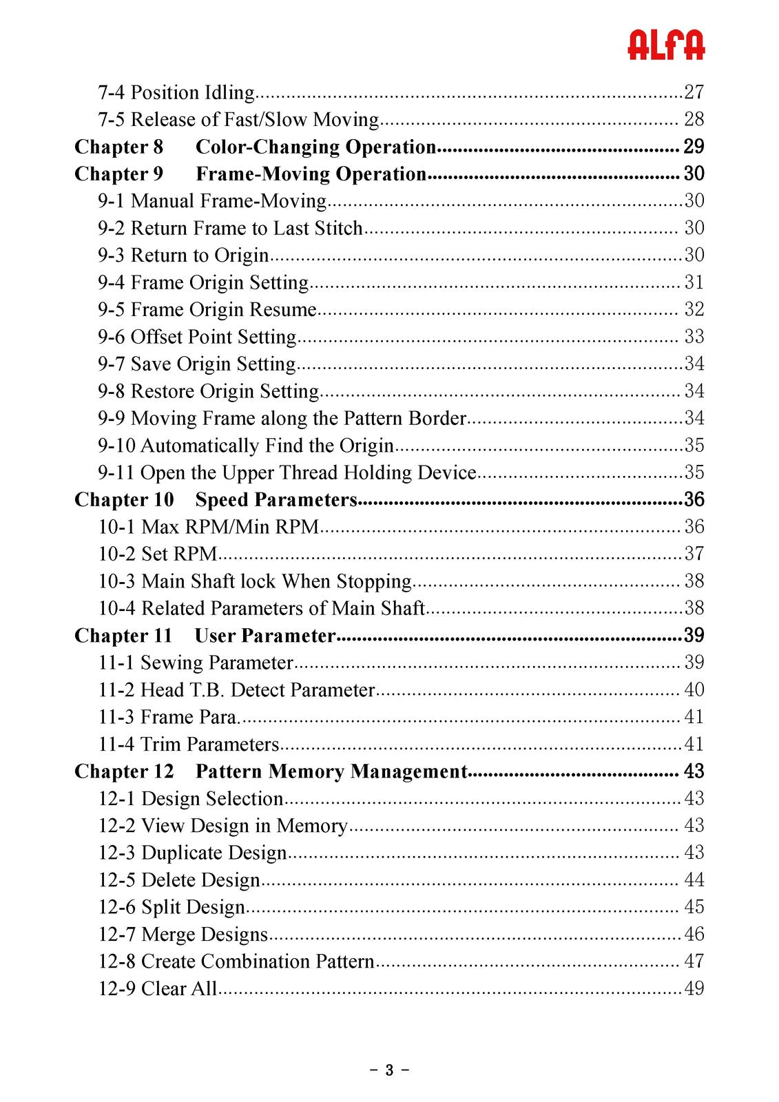 ALFA 12 Thread Embroidery Machine Instruction Manual - WIRE BOUND - TOUGH COVERS