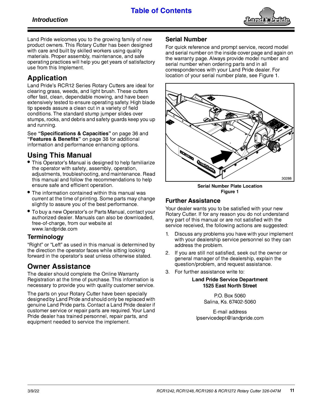LANDPRIDE RCR 1242 1248 1260 1272 Rotary Cutter Operators Manual - WIRE BOUND
