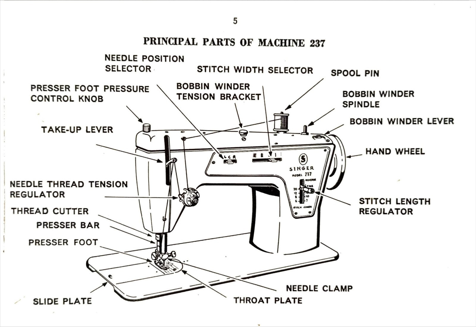 SINGER 237 Sewing Machine User Manual 1965 - STEEL WIRE BOUND - TOUGH COVERS