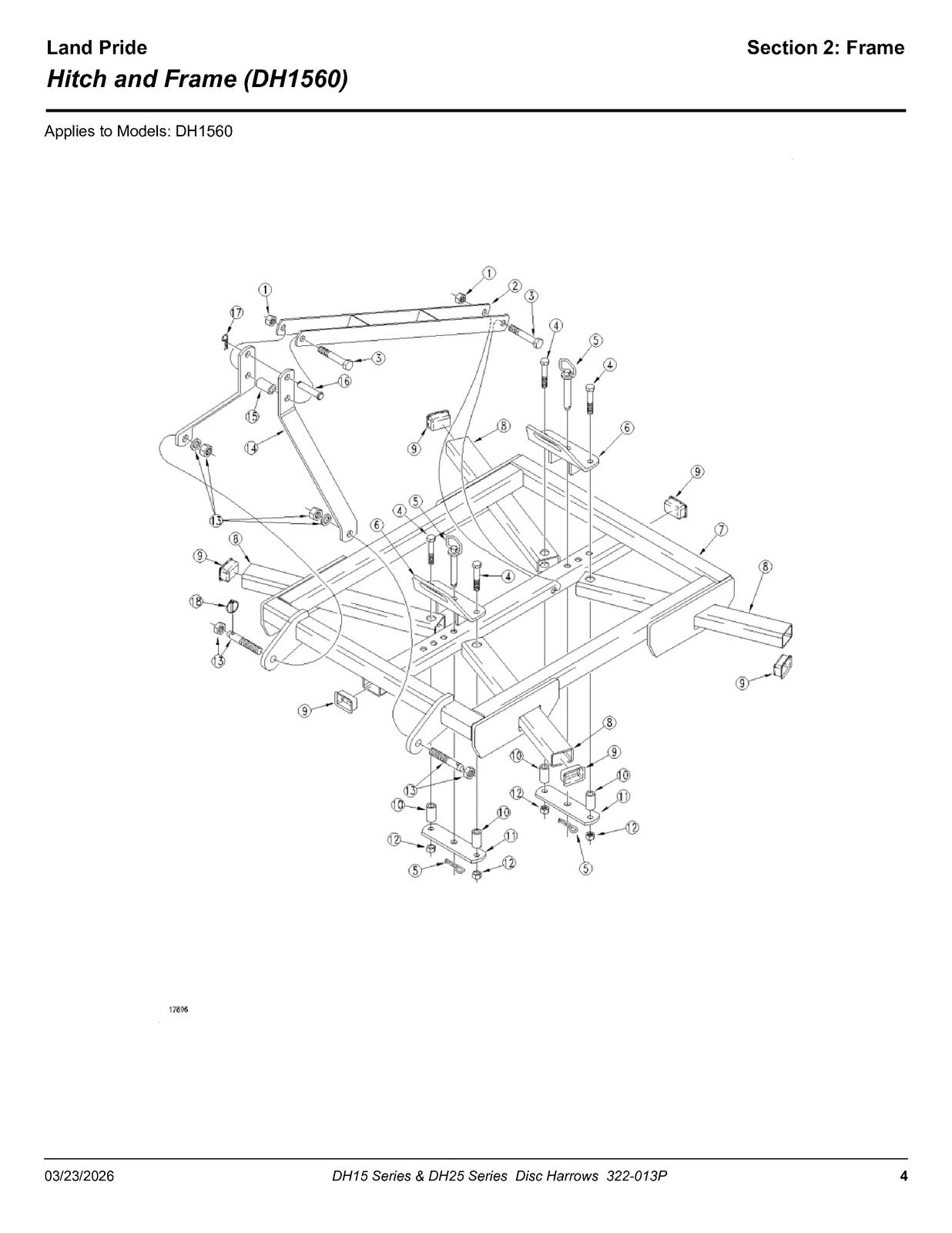 LAND PRIDE DH15 Series Disc Harrows Parts Manual 2026 - WIRE BOUND - COVERS