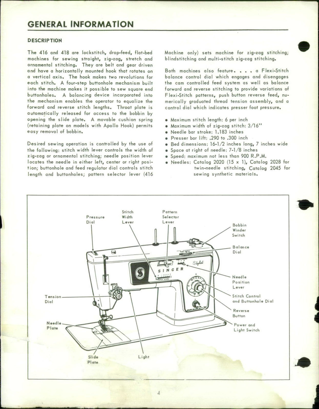 SINGER 416 418 Sewing Machine Service Manual - STEEL WIRE BOUND - TOUGH COVERS