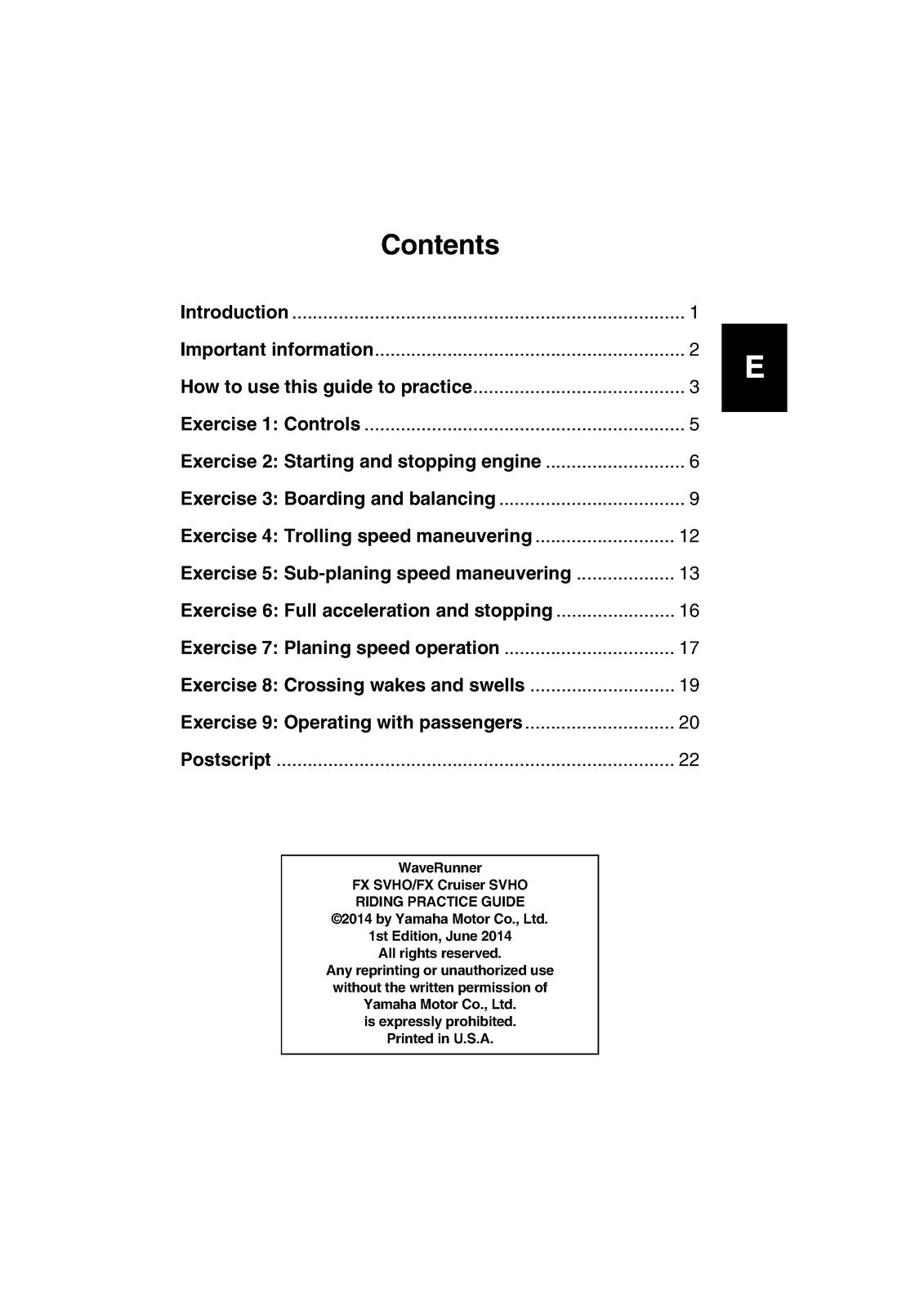 YAMAHA WaveRunner FX SVHO FX Cruiser SVHO Riding Practice Guide Manual 2014
