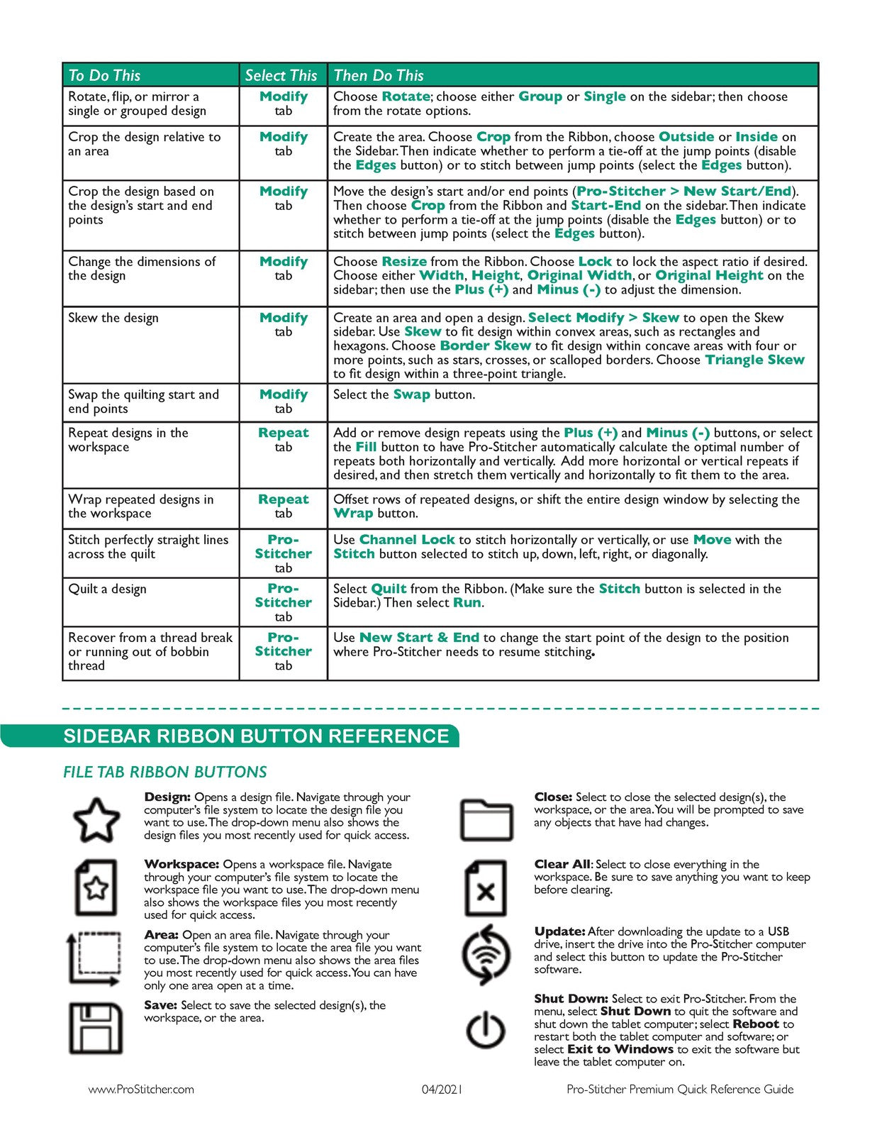 HANDI QUILTER Pro Stitcher Premium Quick Reference Guide Manual - WIRE BOUND