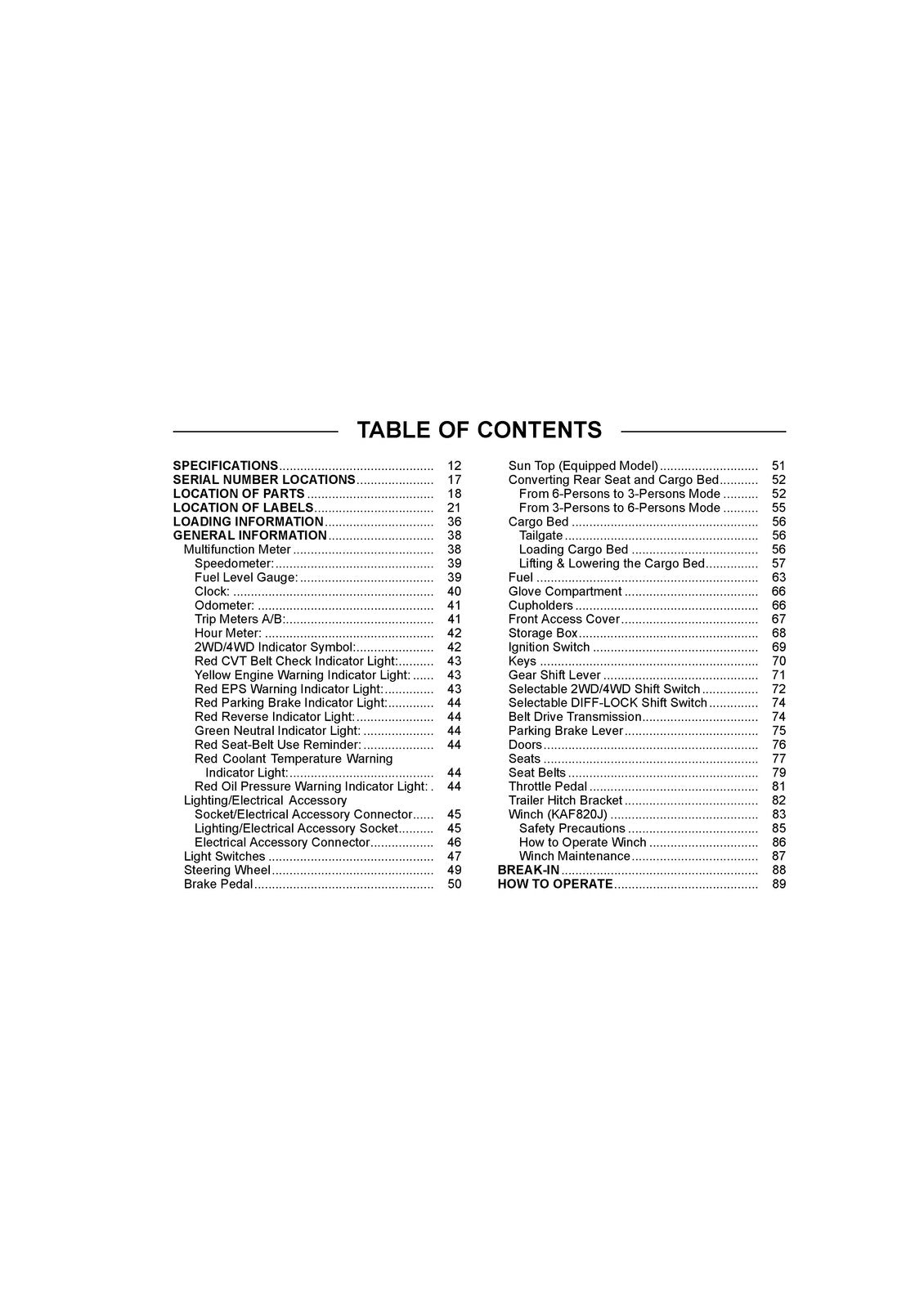 KAWASAKI Mule Pro-FXT EPS Camo Utility Vehicle Owners Manual 2018 - WIRE BOUND