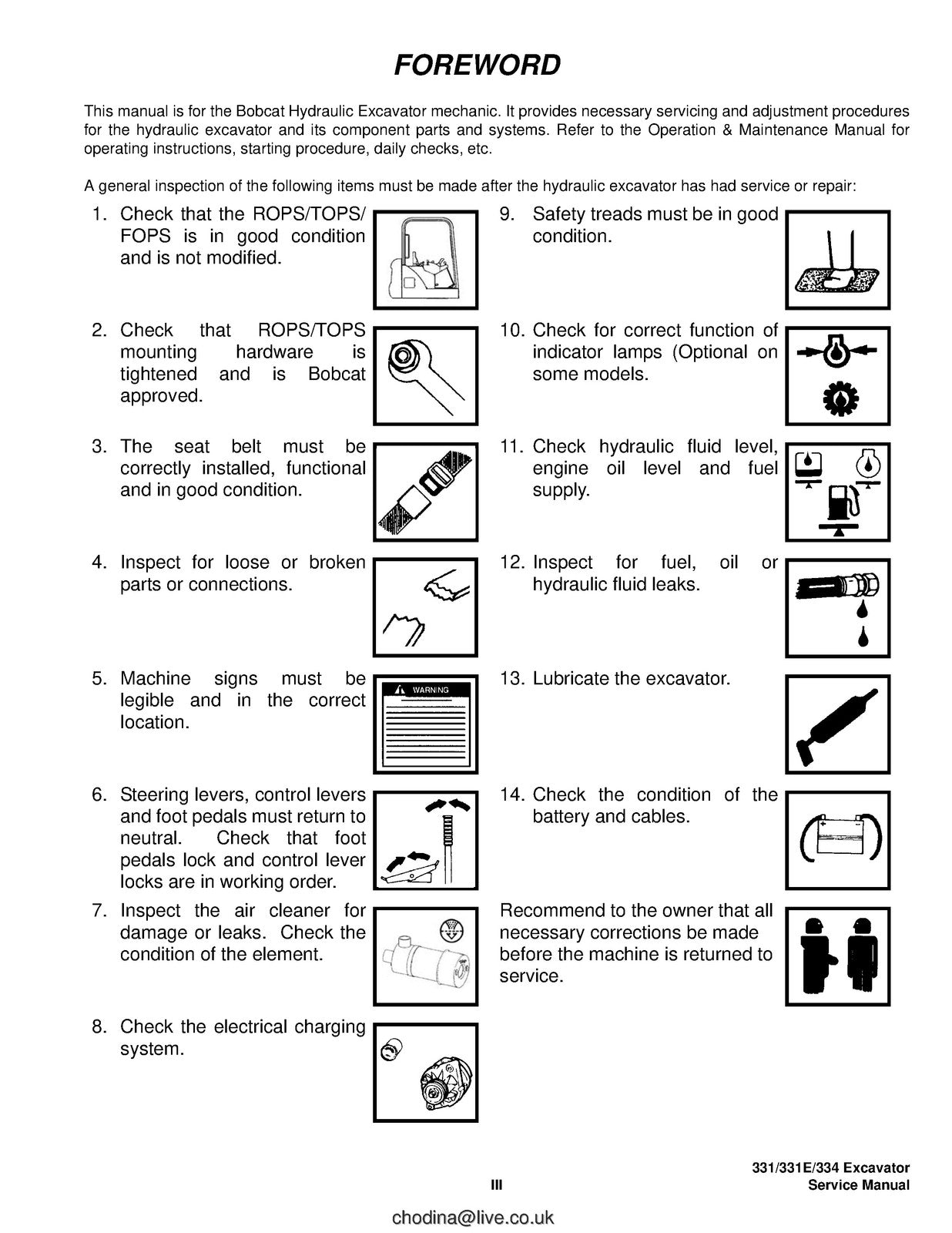 BOBCAT 331 331E 334 G Series Compact Excavator Service Manual, FOLDOUTS