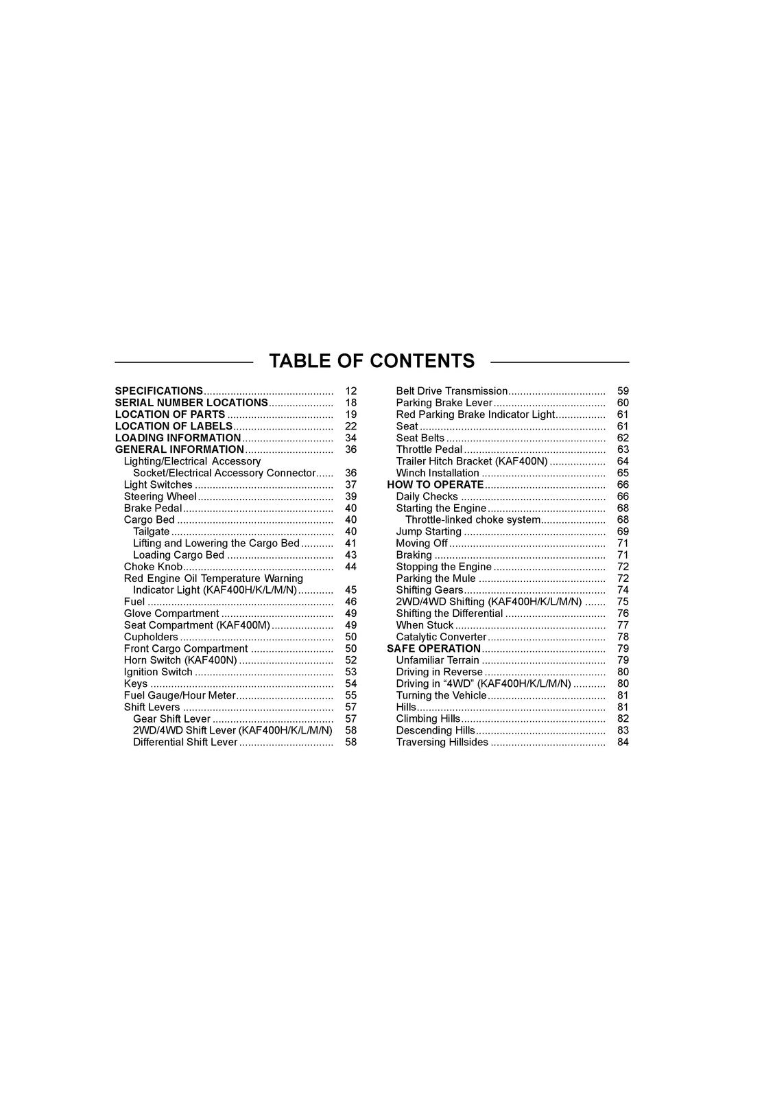 KAWASAKI Mule SX 4x4 XC SE Utility Vehicle Owners Manual 2019 - WIRE BOUND