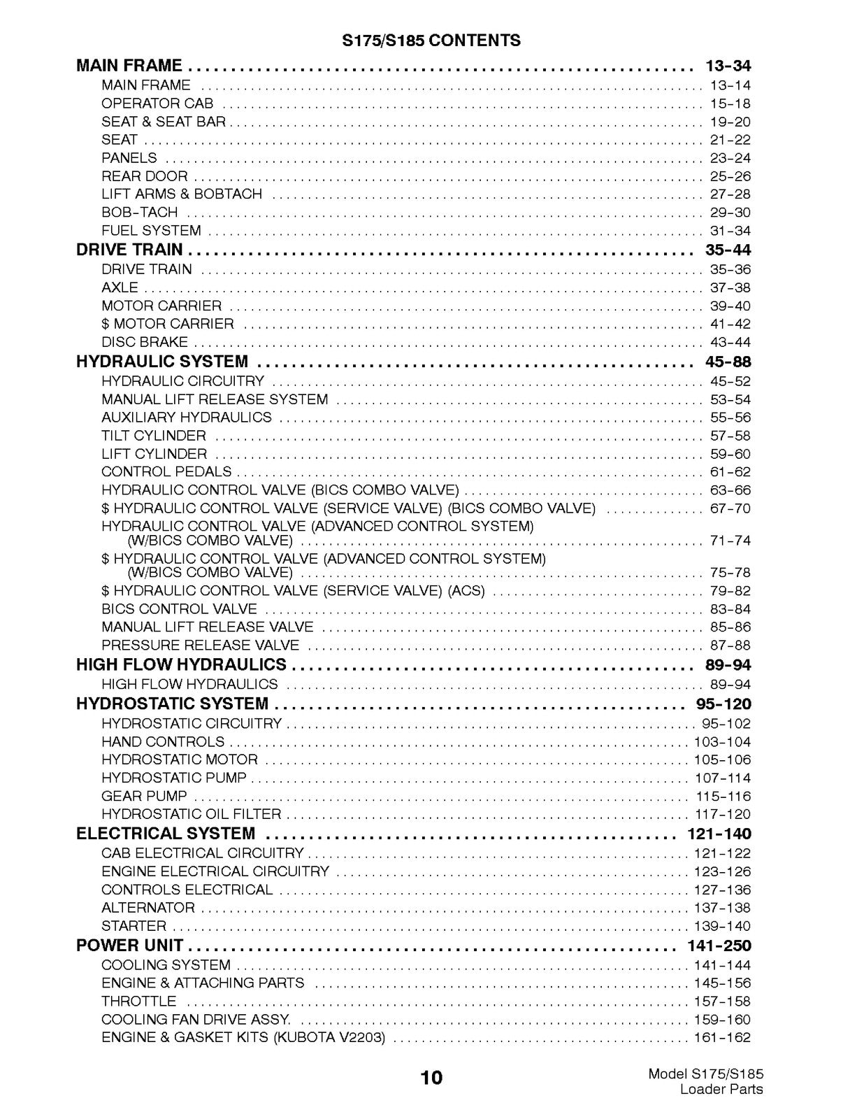 BOBCAT S175 S185 Parts Manual 2003 SN 517625001 Up - WIRE BOUND - TOUGH COVERS