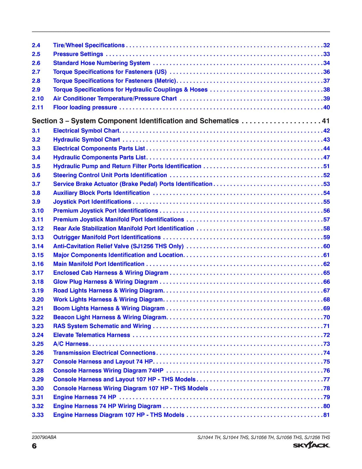SKYJACK Telehandlers SJ1044 SJ1056 TH THS SJ1256 Service Manual, FOLDOUTS