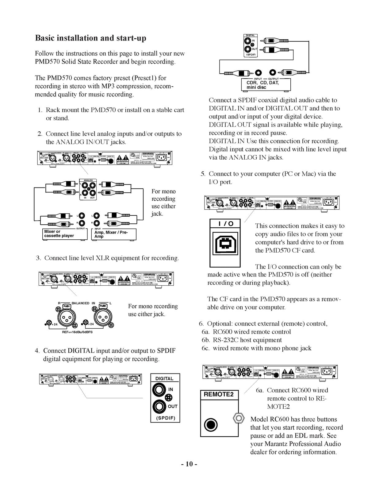 MARANTZ PMD570 Solid State Recorder User Manual - WIRE BOUND - TOUGH COVERS