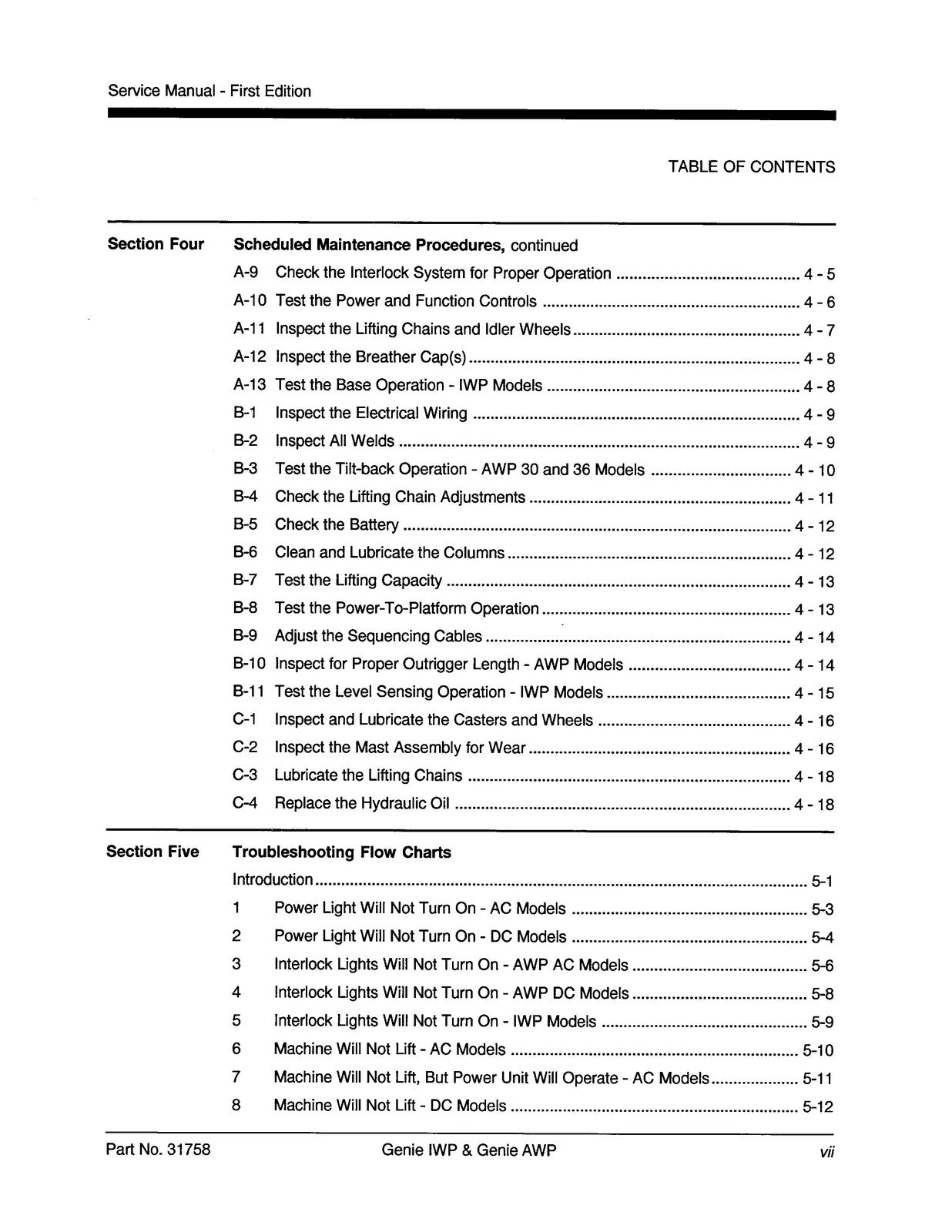 GENIE AWP IWP Aerial Work Platform Service Manual - WIRE BOUND - TOUGH COVERS