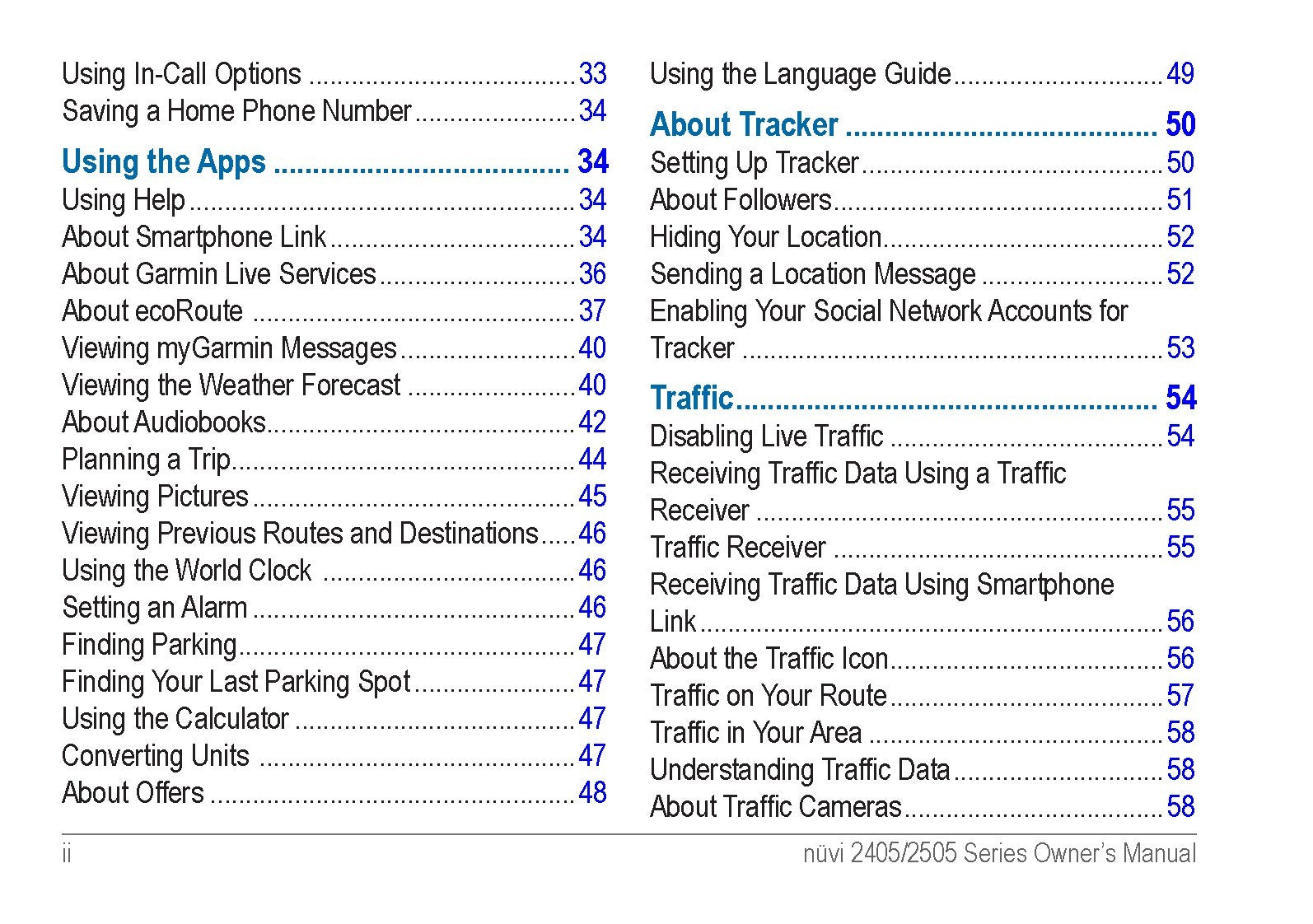 GARMIN Nuvi 2405 2505 Series Owners Manual 2012 - WIRE BOUND - TOUGH COVERS