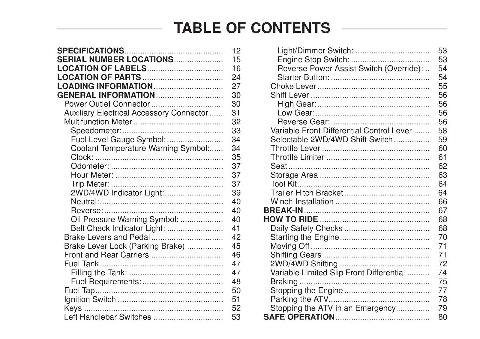 KAWASAKI Brute Force 650 4x4i Owners Manual 2012 - WIRE BOUND - TOUGH COVERS