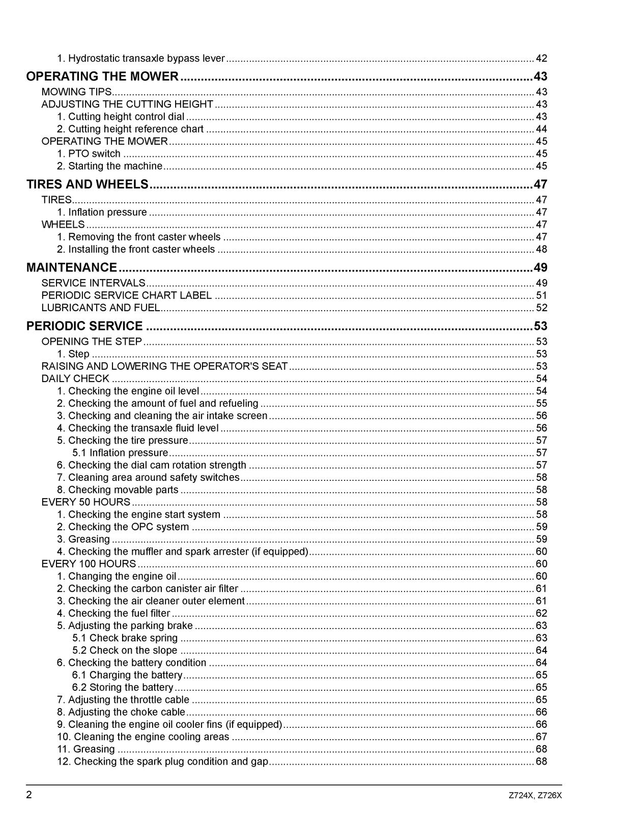 KUBOTA Z724X Z726X Zero Turn Operators Manual - BOUND - COVERS - XL FOLDOUTS