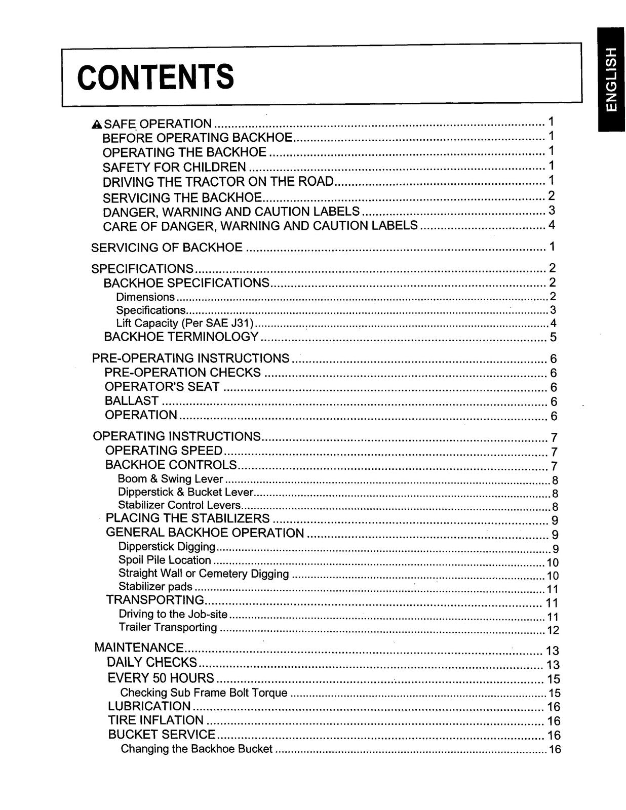 KUBOTA BH75 Backhoe Operators Manual - STEEL WIRE BOUND - PROTECTIVE COVERS