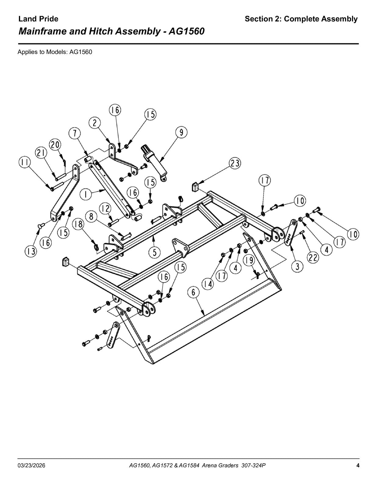 LAND PRIDE AG15 Series Arena Graders Parts Manual 2026 - WIRE BOUND - COVERS
