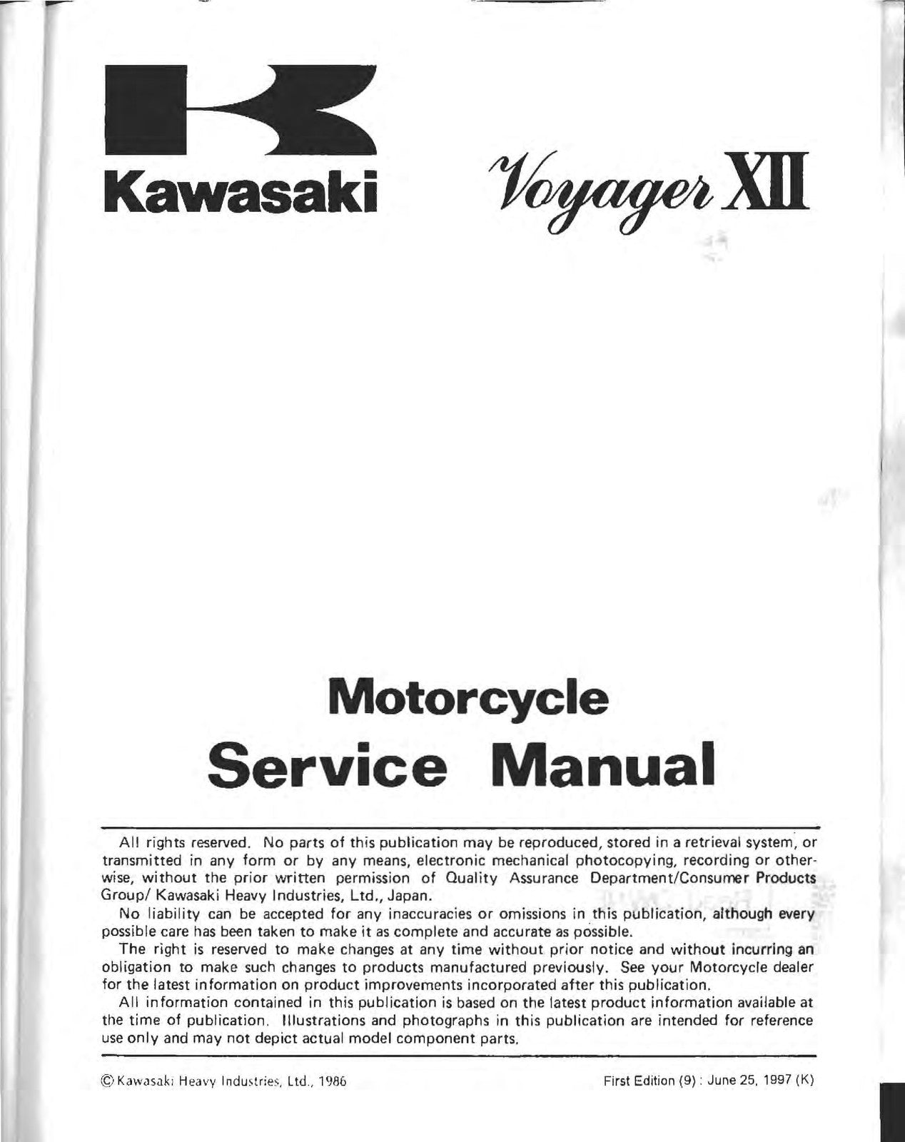 KAWASAKI ZG1200 Motorcycle Service Manual - STEEL WIRE BOUND - PROTECTIVE COVERS