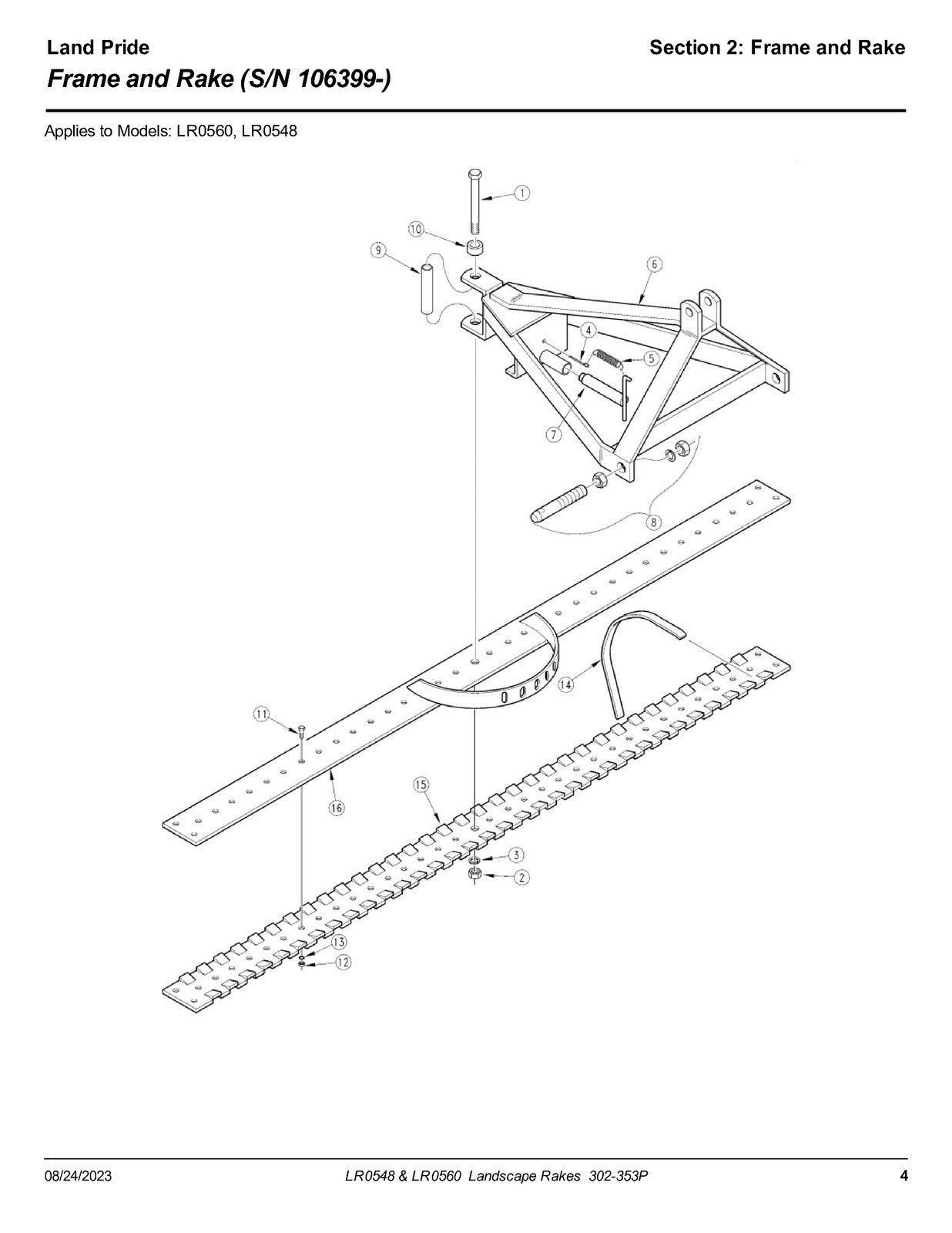 LAND PRIDE LR05 Series Landscape Rakes Parts Manual 2023 - WIRE BOUND - COVERS