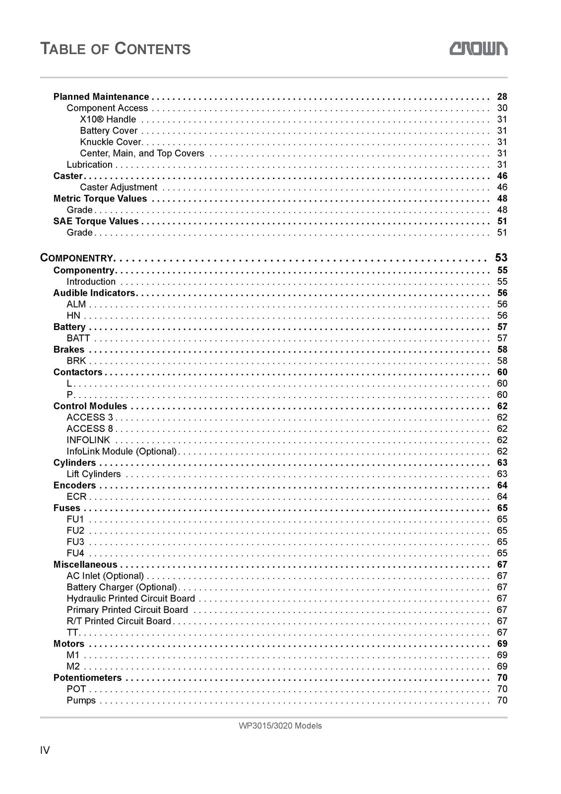 CROWN WP3015 WP3020 Walkie Pallet Truck Maintenance Manual - WIRE BOUND - COVERS